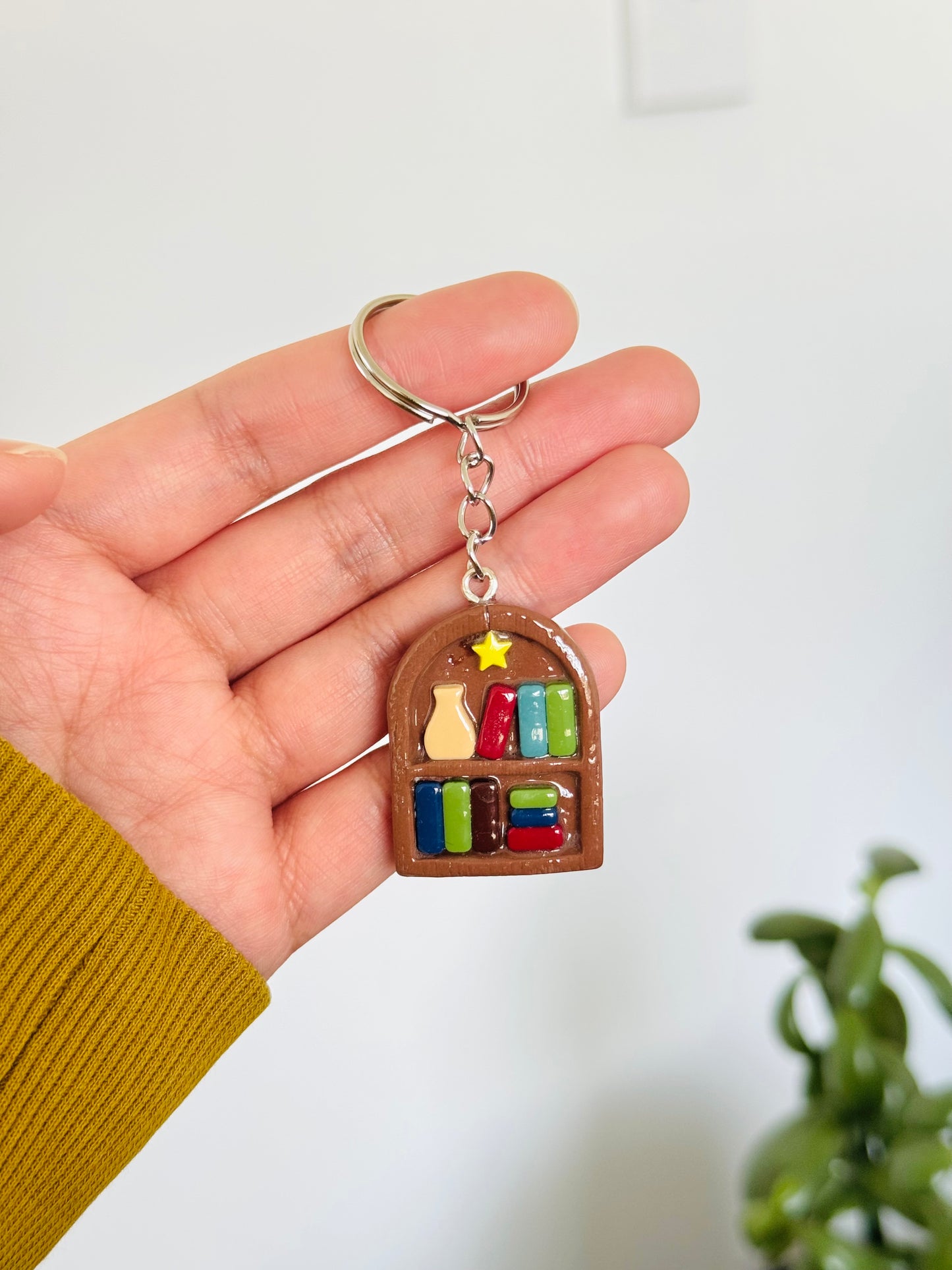 Handmade polymer clay bookshelf keyring for keys and bags NZ