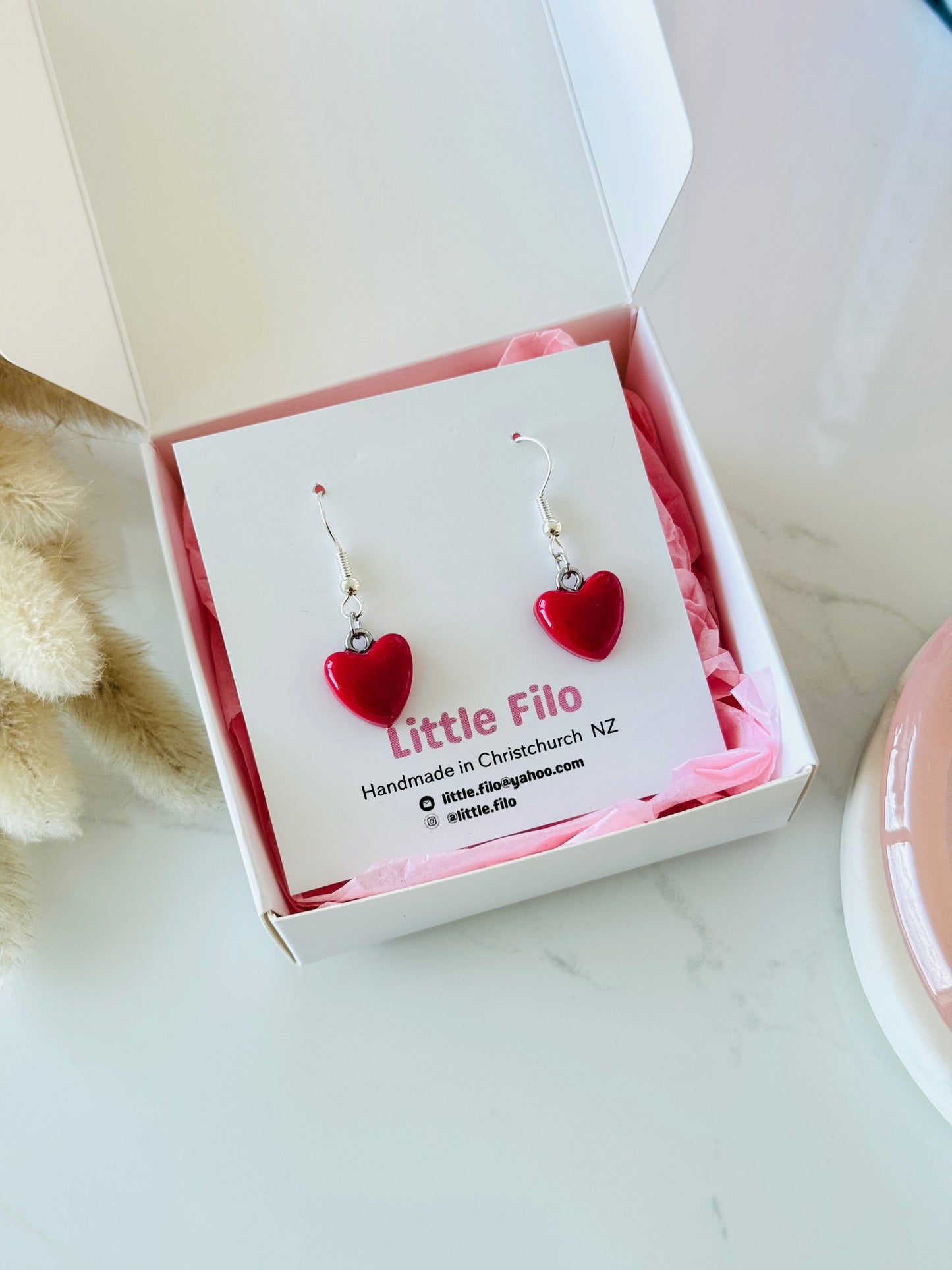 Handmade polymer clay heart earrings, cute love jewelry NZ