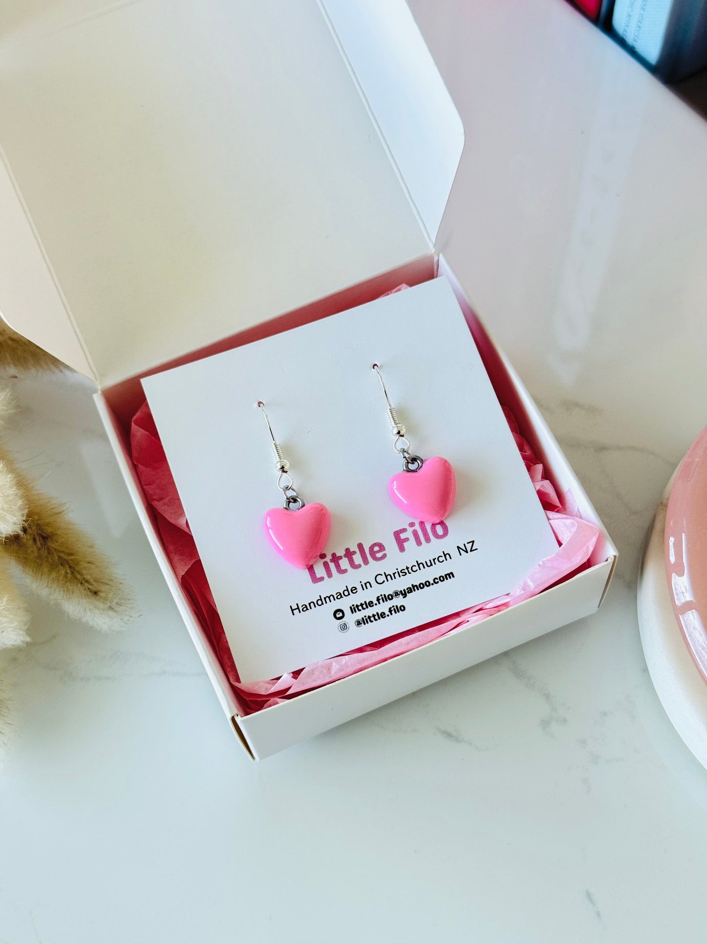 Handmade polymer clay heart earrings, cute love jewelry NZ