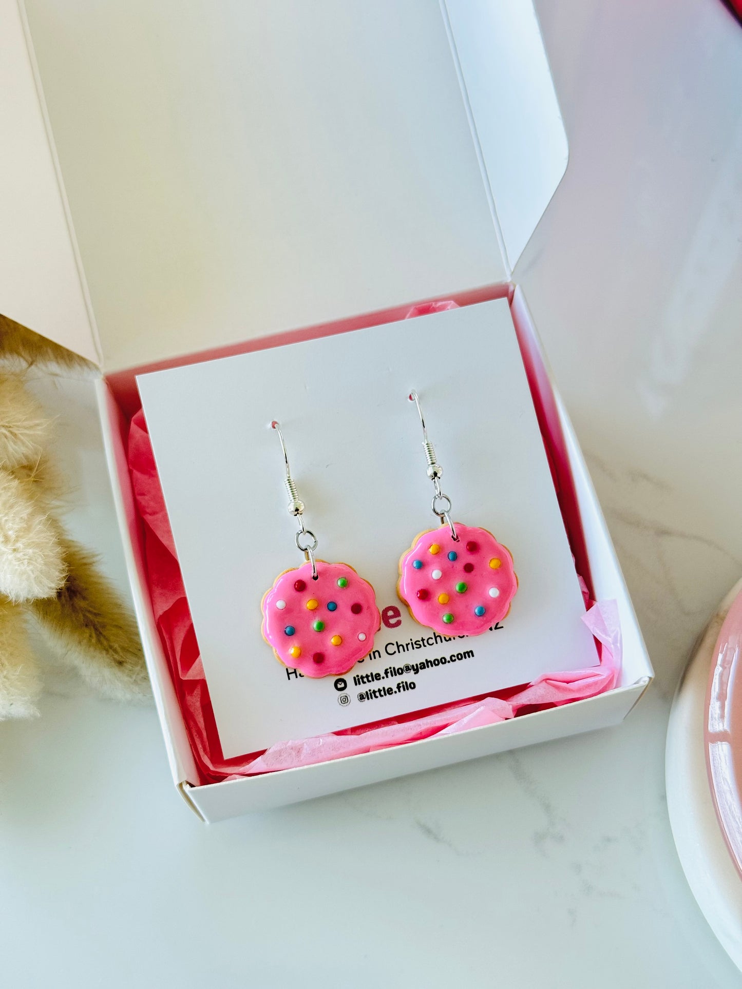 Handmade polymer clay hundreds and thousands biscuit earrings NZ