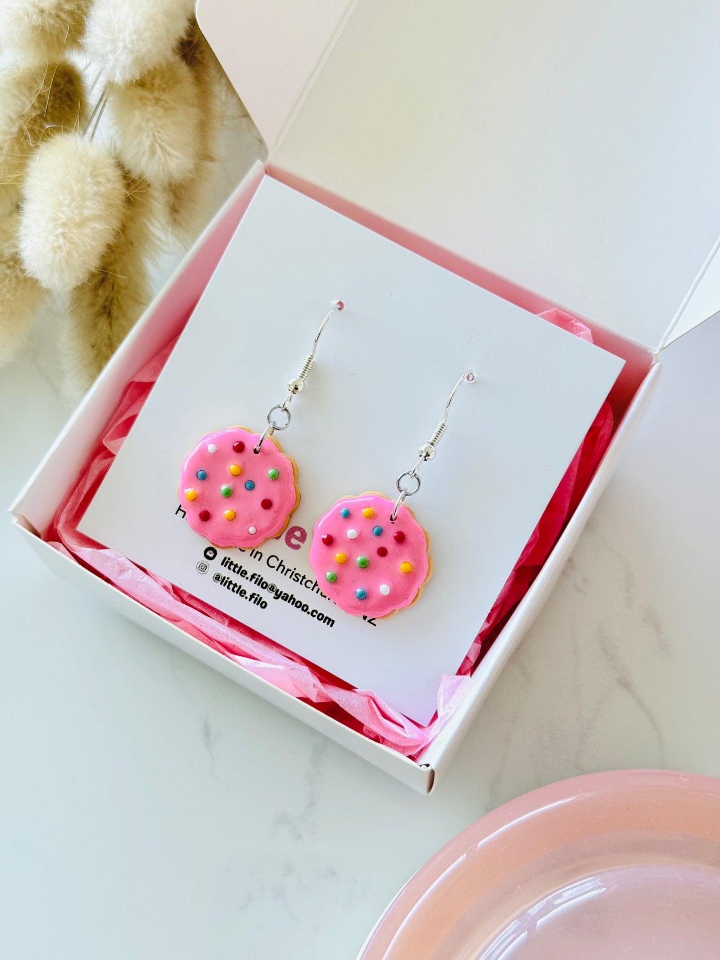 Handmade polymer clay hundreds and thousands biscuit earrings NZ