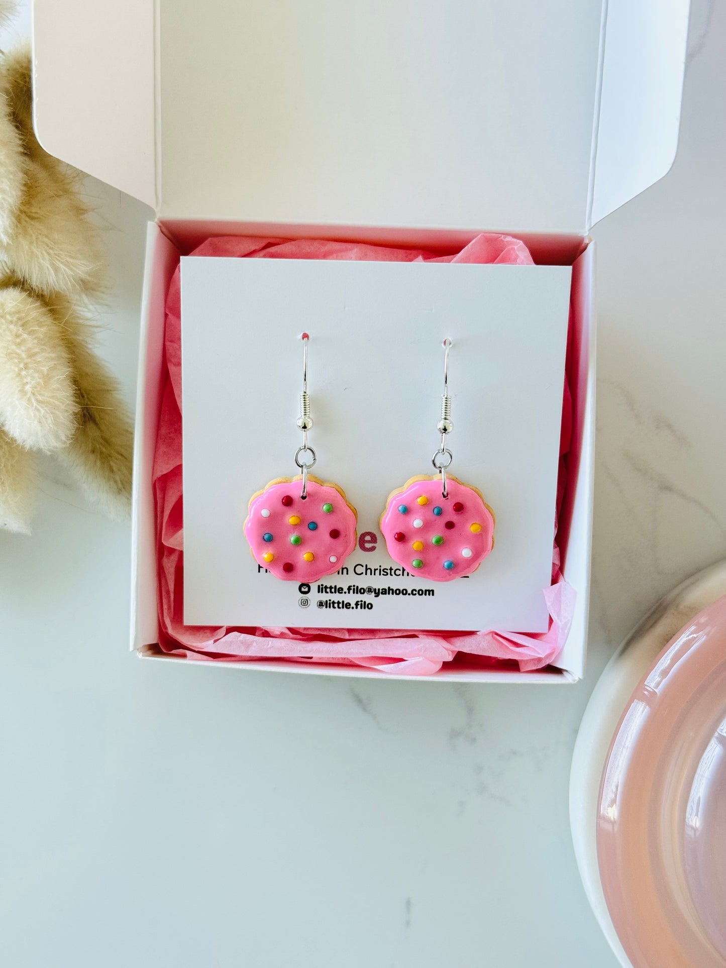 Handmade polymer clay hundreds and thousands biscuit earrings NZ