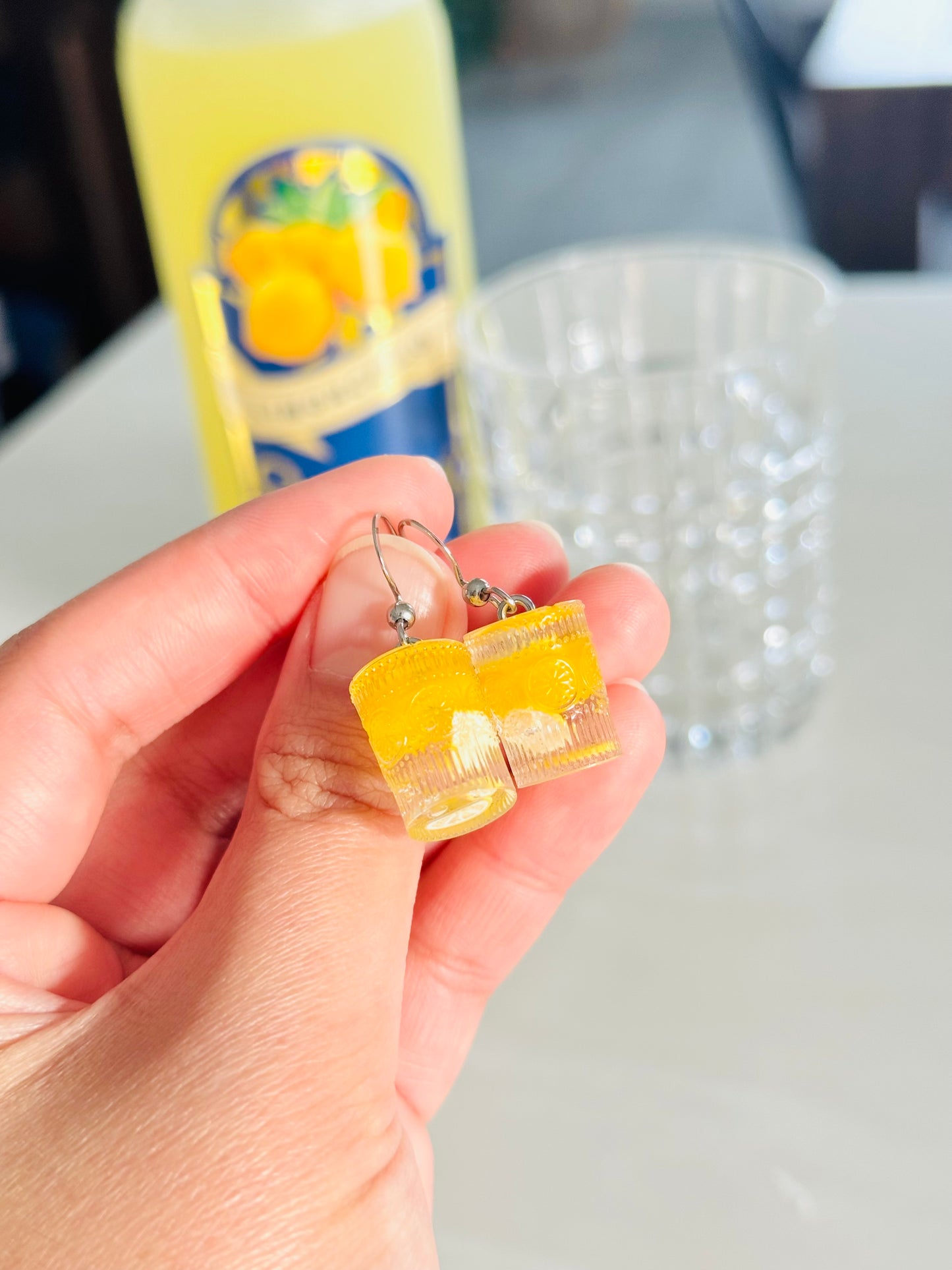 Handmade polymer clay and resin limoncello glass and lemon earrings NZ