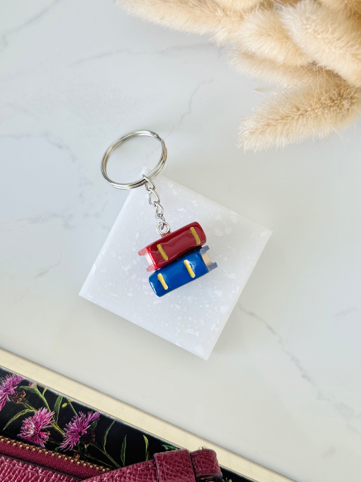 Handmade polymer clay double stack of book keyring for keys and bags NZ