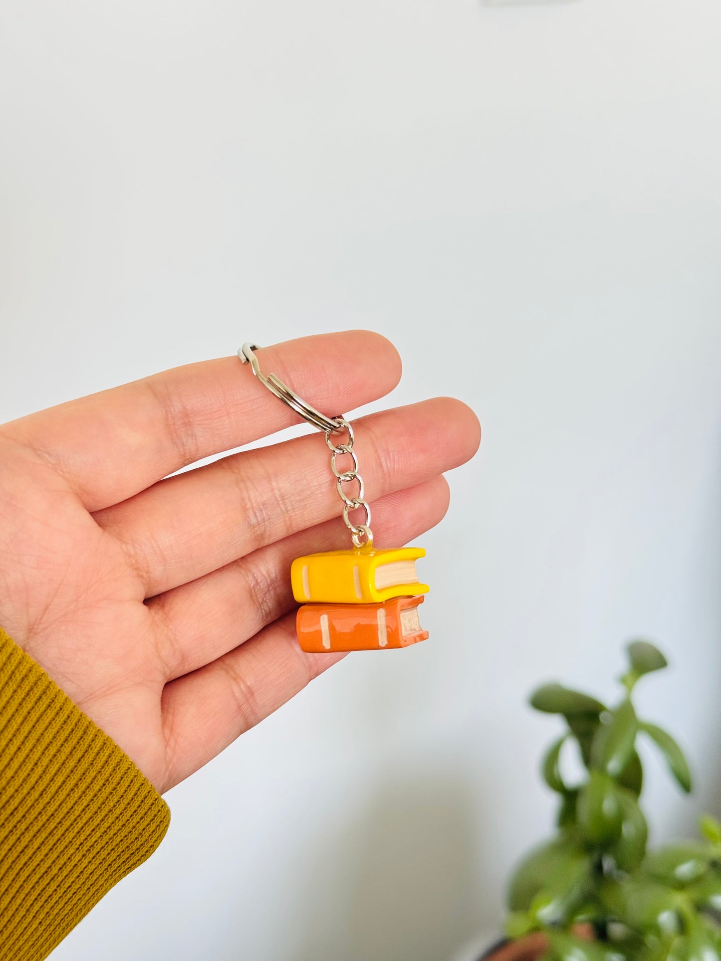 Handmade polymer clay double stack of book keyring for keys and bags NZ