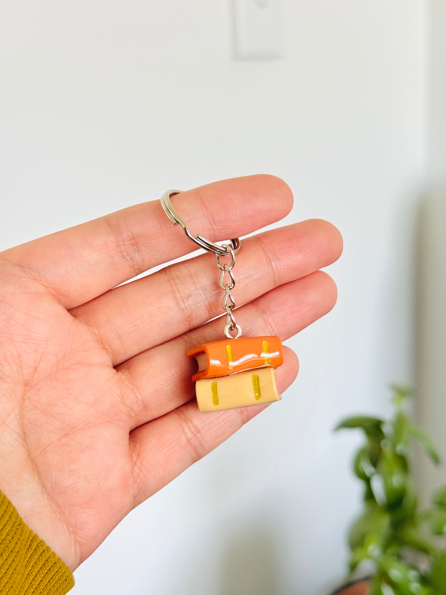 Handmade polymer clay double stack of book keyring for keys and bags NZ