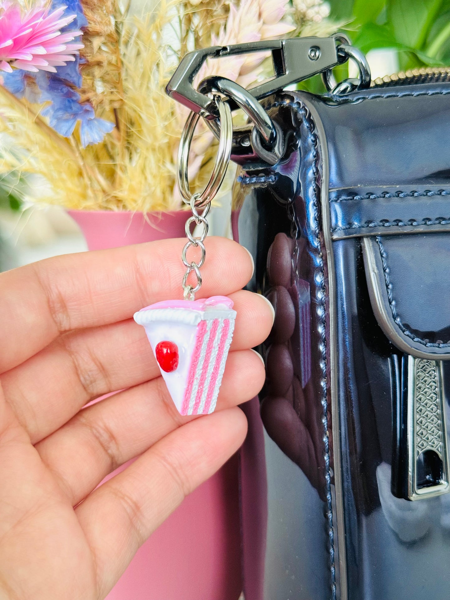 Handmade polymer clay cake keyring for keys and bags NZ