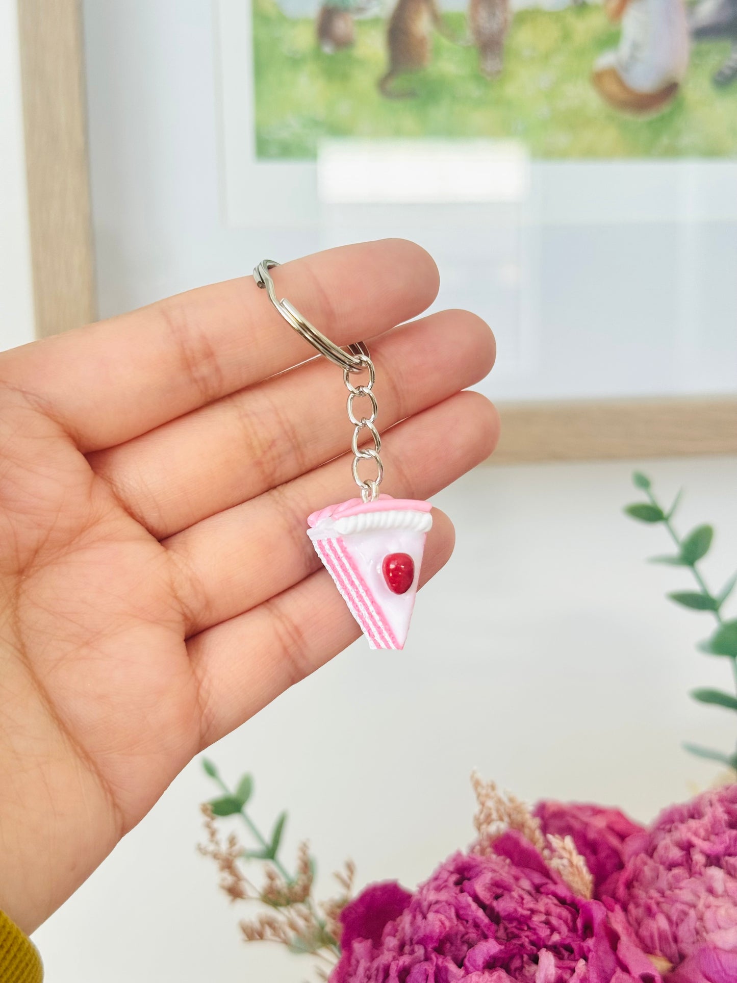 Handmade polymer clay cake keyring for keys and bags NZ