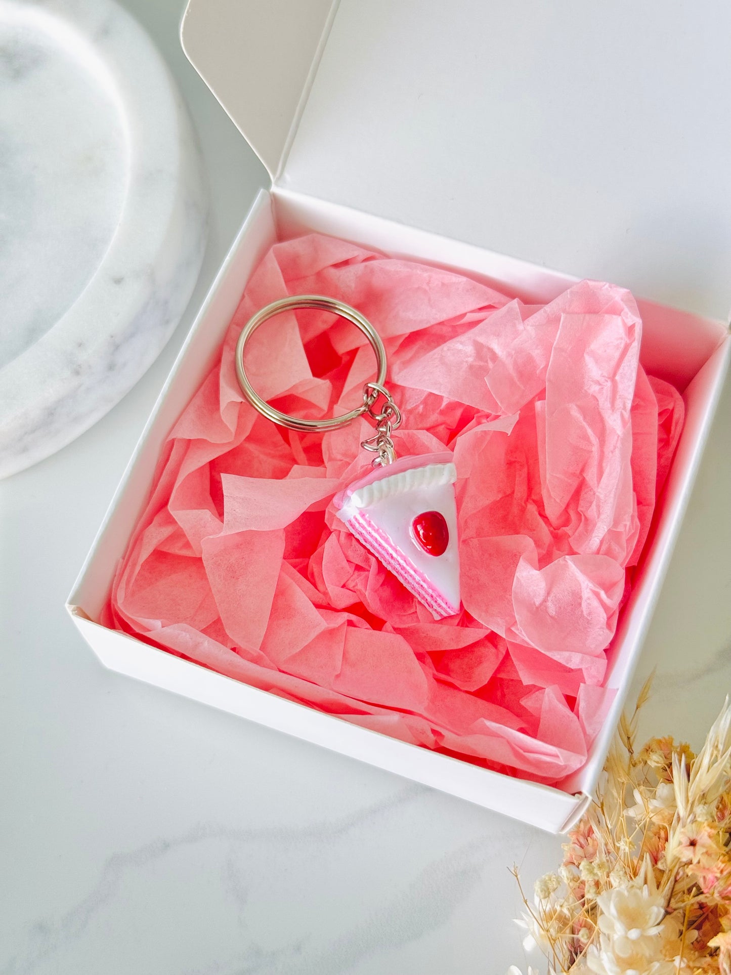 Handmade polymer clay cake keyring for keys and bags NZ