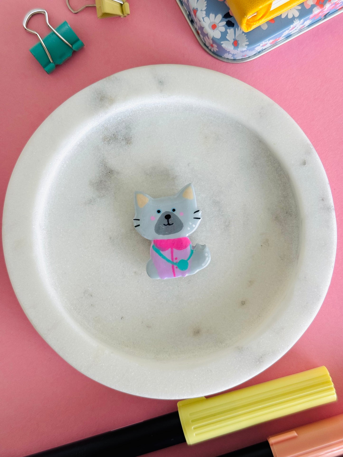Handmade polymer clay cat magnets for fridge and office NZ