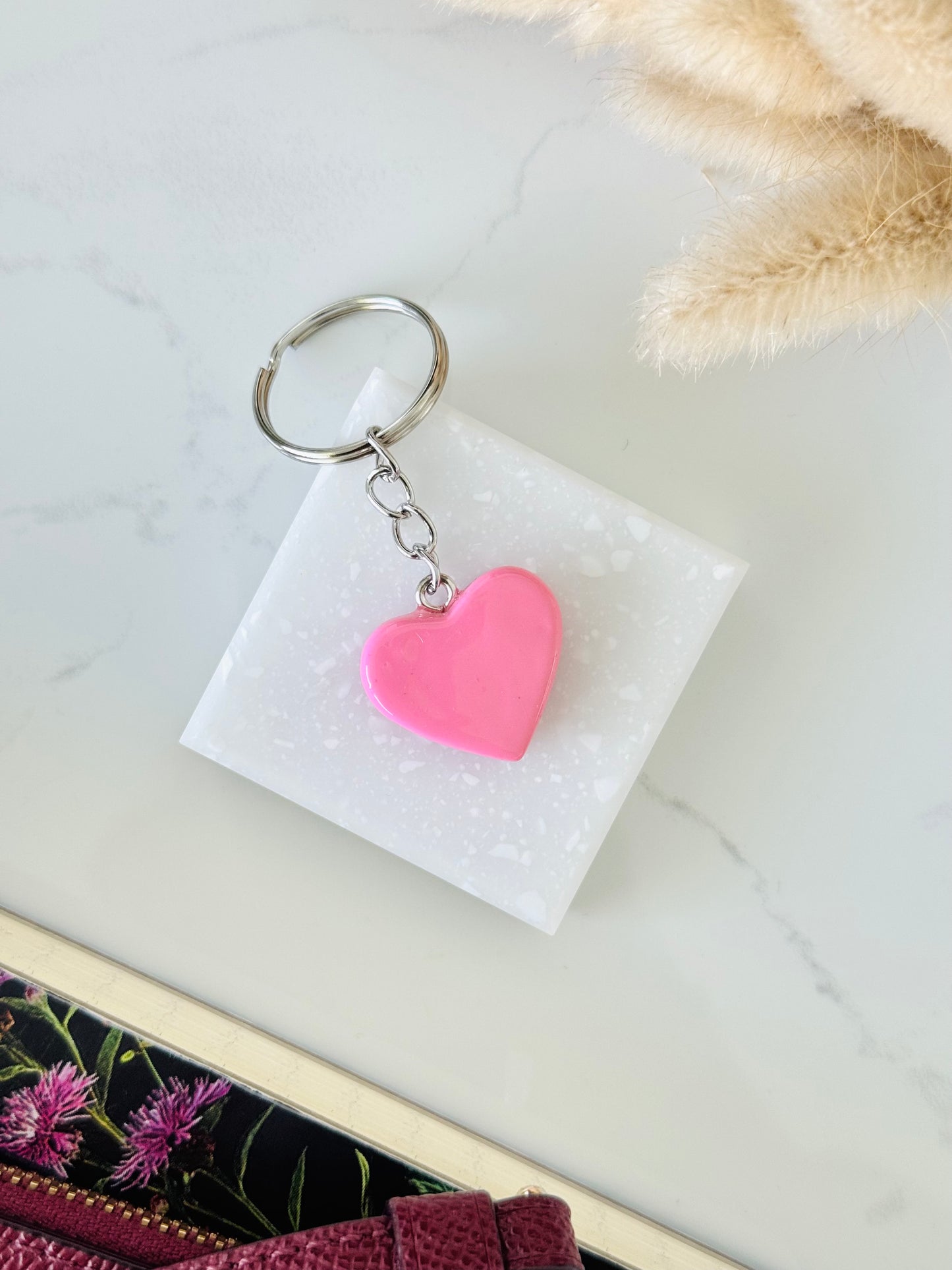 Handmade polymer clay heart keyring for keys and bags NZ