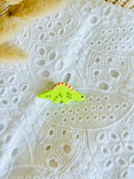 Handmade polymer clay dinosaur brooch pin for jackets, bags, and accessories