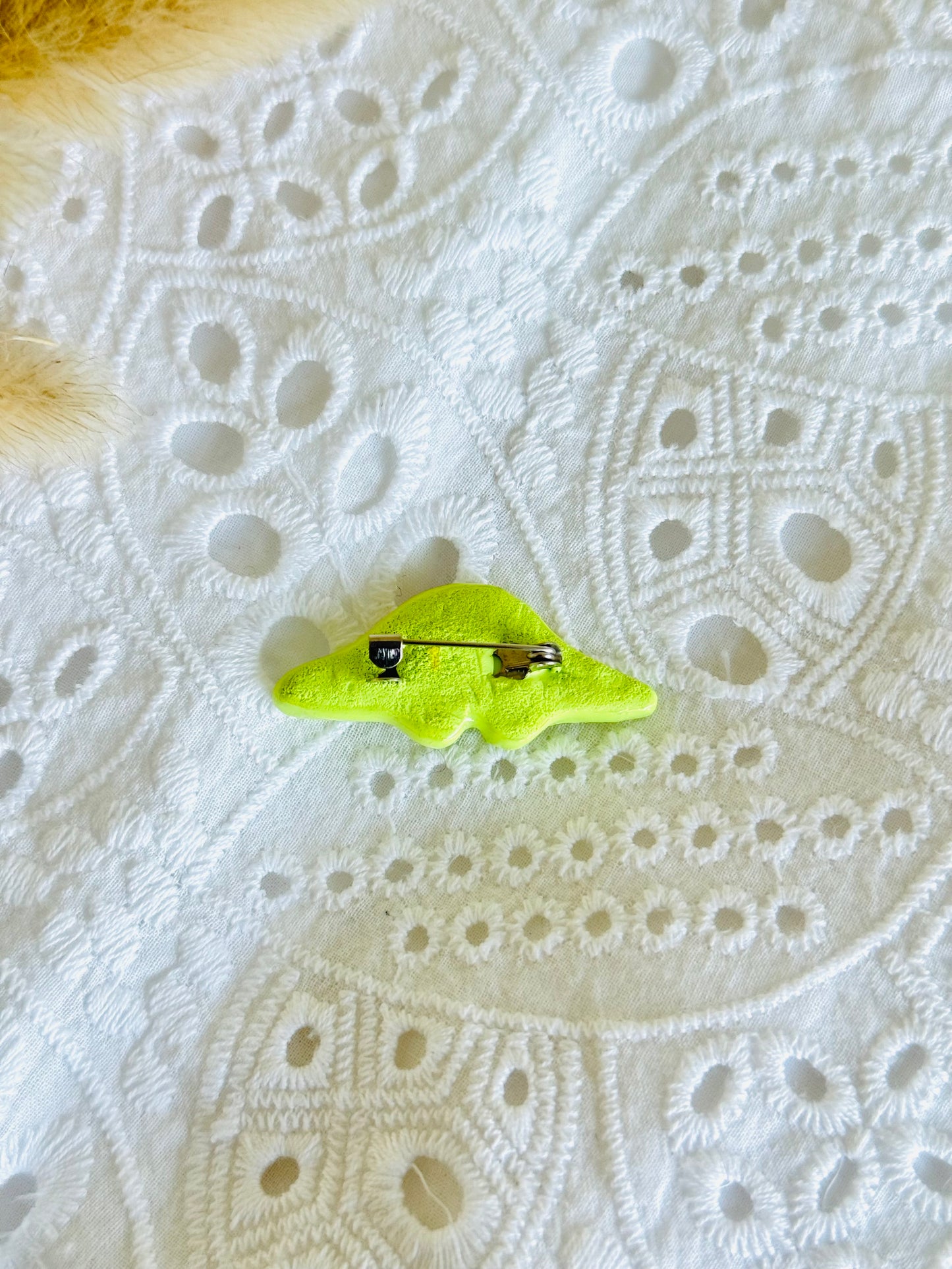 Handmade polymer clay dinosaur brooch pin for jackets, bags, and accessories