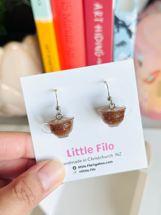Handmade polymer clay cup of tea earrings NZ, cute food jewelry