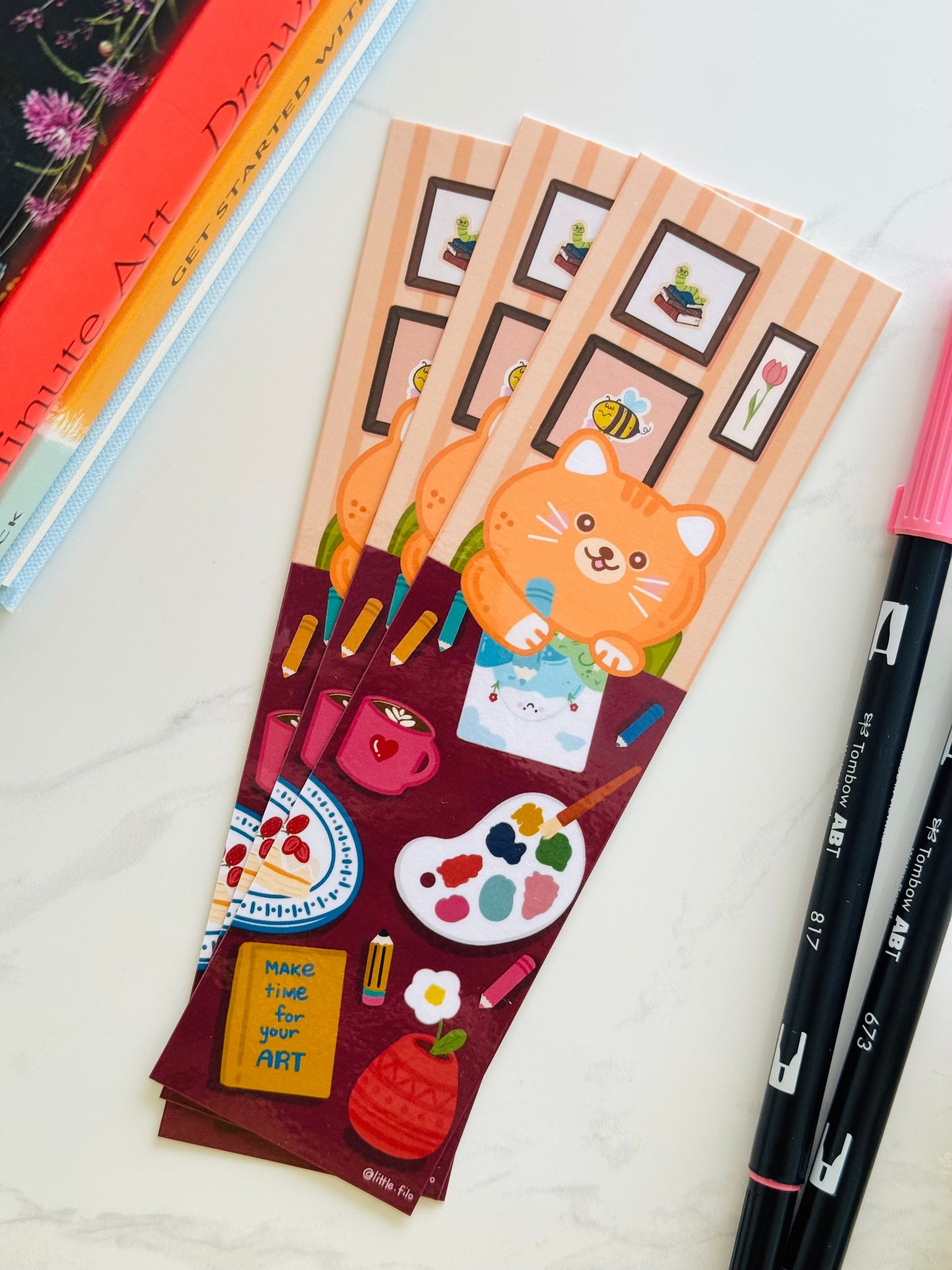 Hand-illustrated cat character bookmark handmade in New Zealand