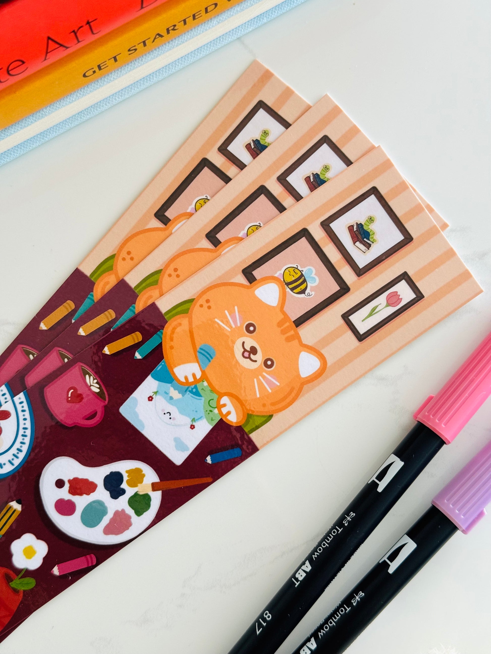 Hand-illustrated cat character bookmark handmade in New Zealand