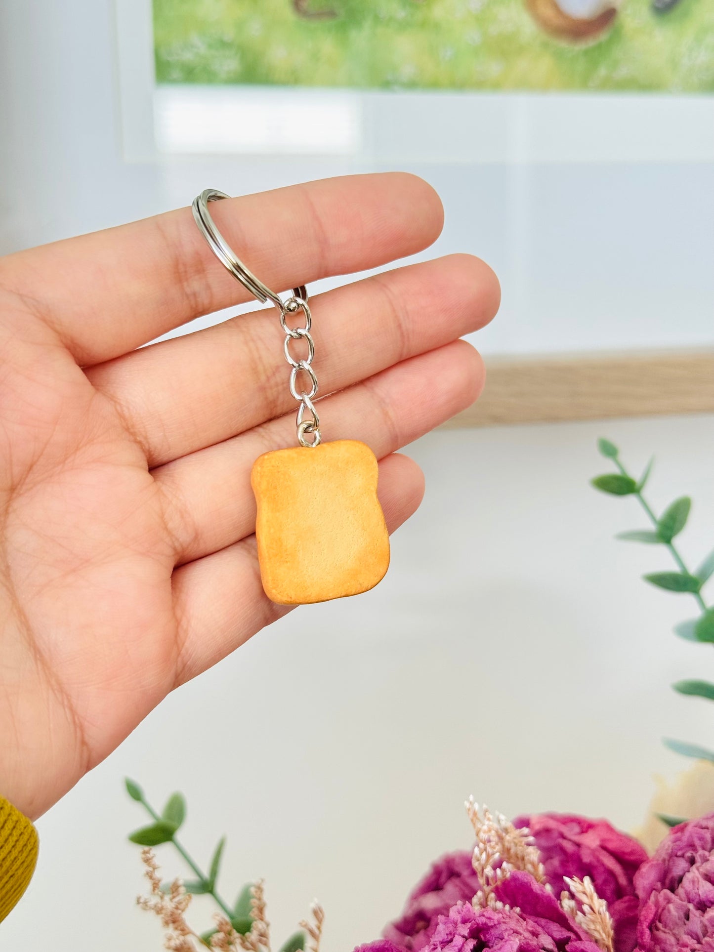Handmade polymer clay avo and egg on toast keyring for keys and bags NZ