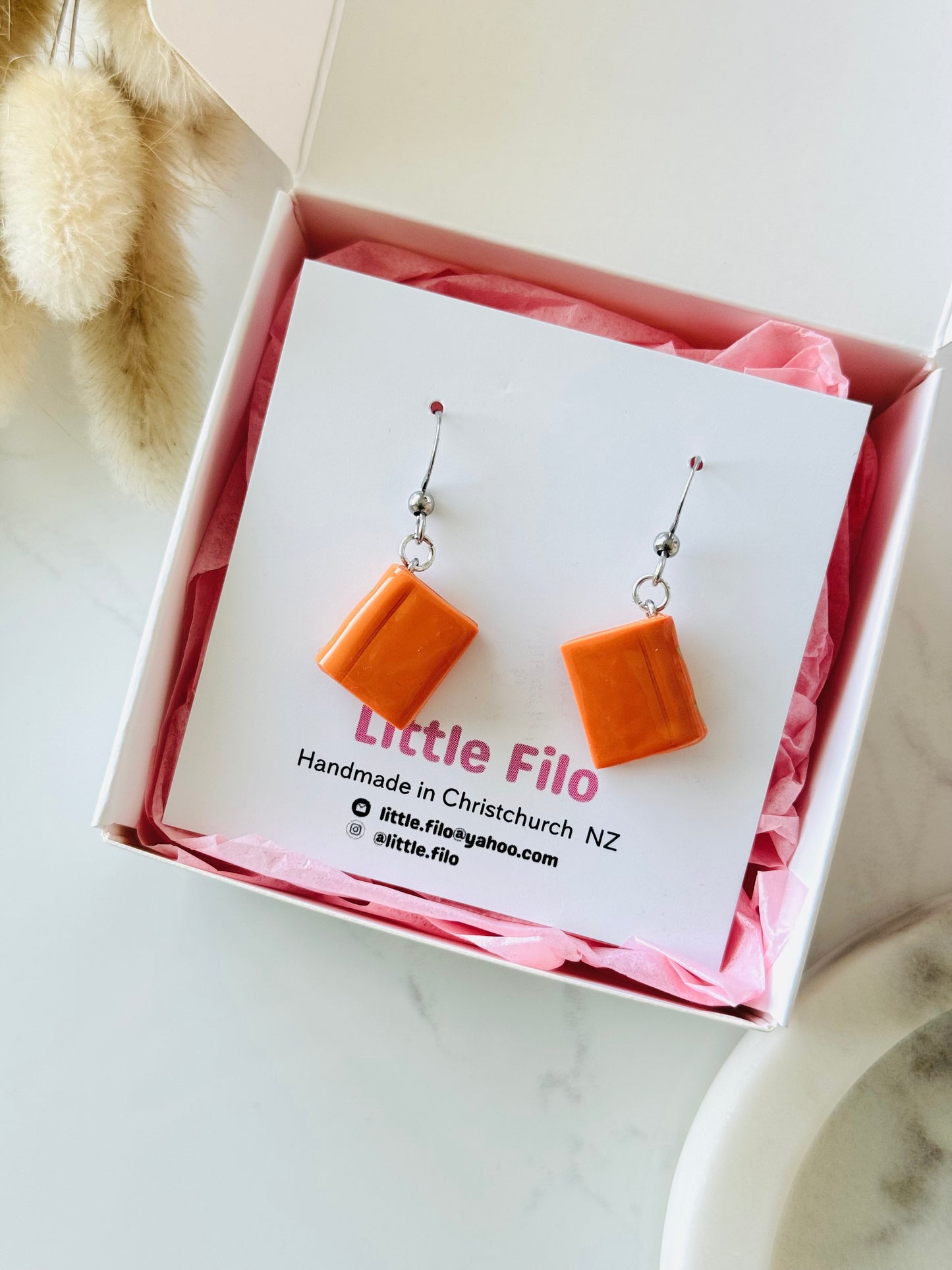 Handmade polymer clay book earrings, cute reader jewelry NZ