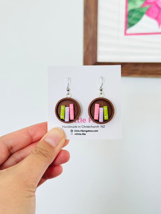 Handmade polymer clay bookshelf earrings, cute book lover jewelry NZ