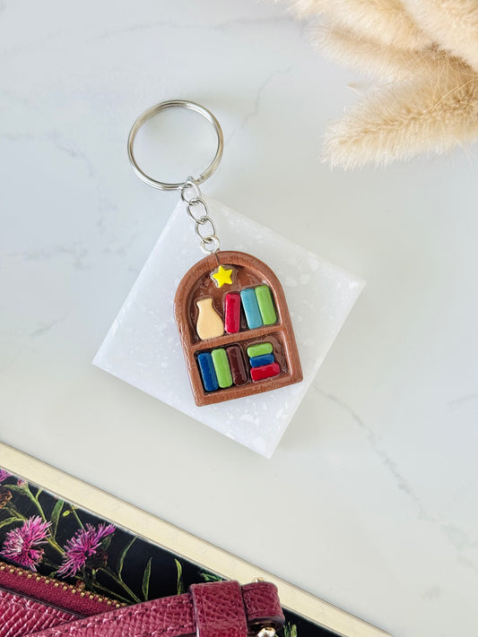 Handmade polymer clay bookshelf keyring for keys and bags NZ