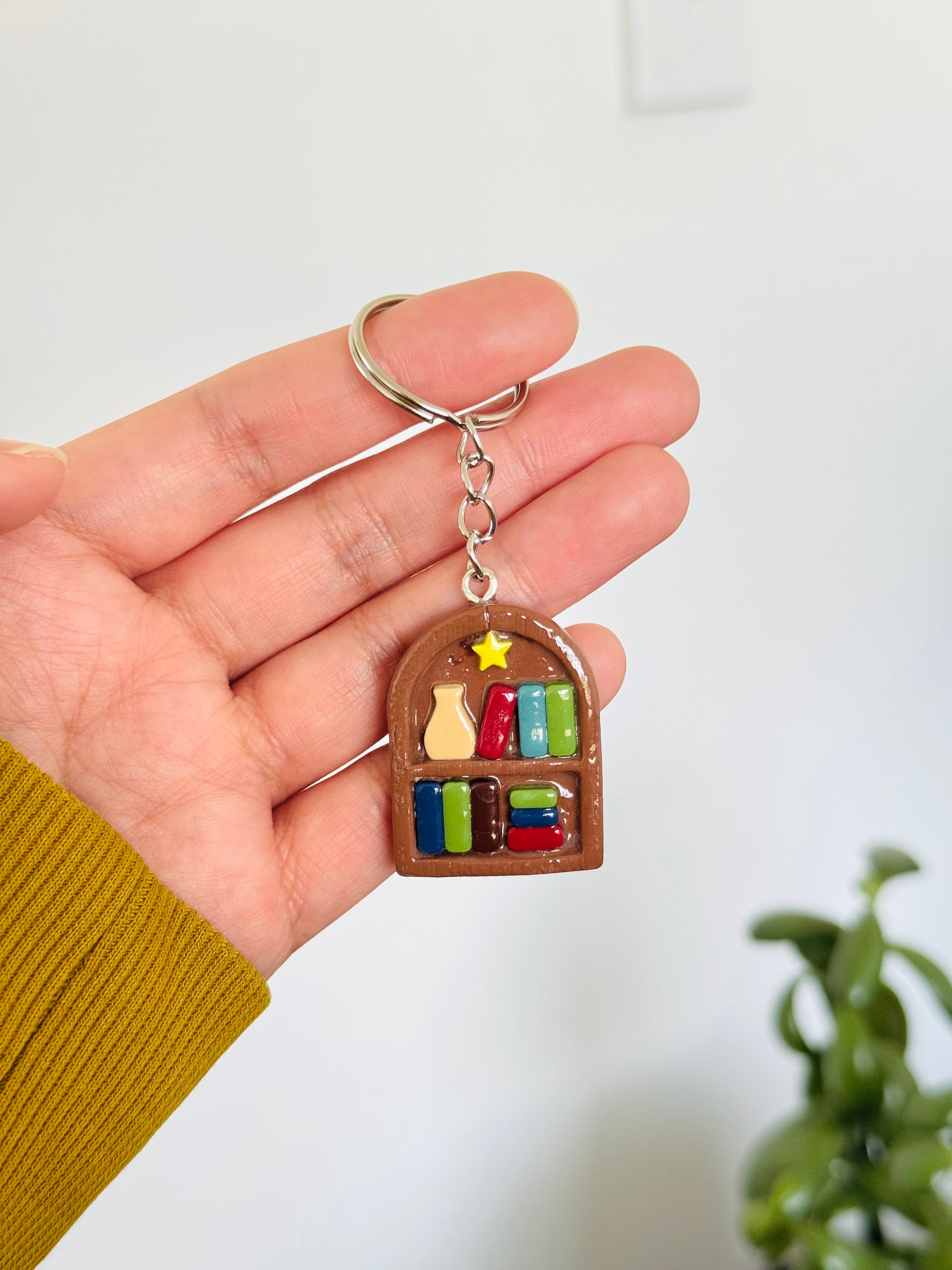 Handmade polymer clay bookshelf keyring for keys and bags NZ