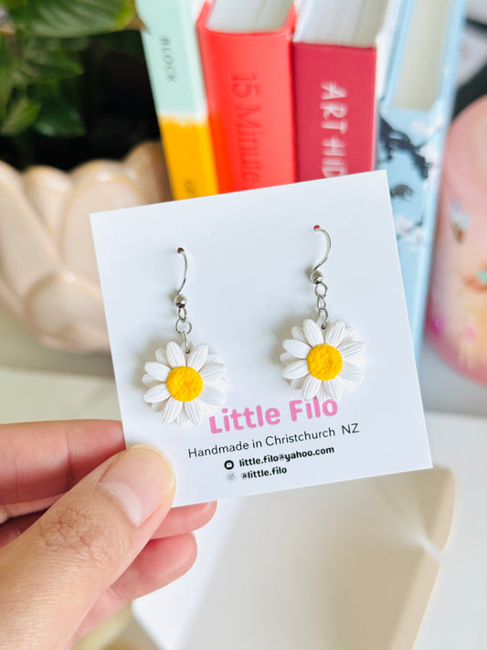 Handmade polymer clay daisy earrings, cute floral jewelry NZ