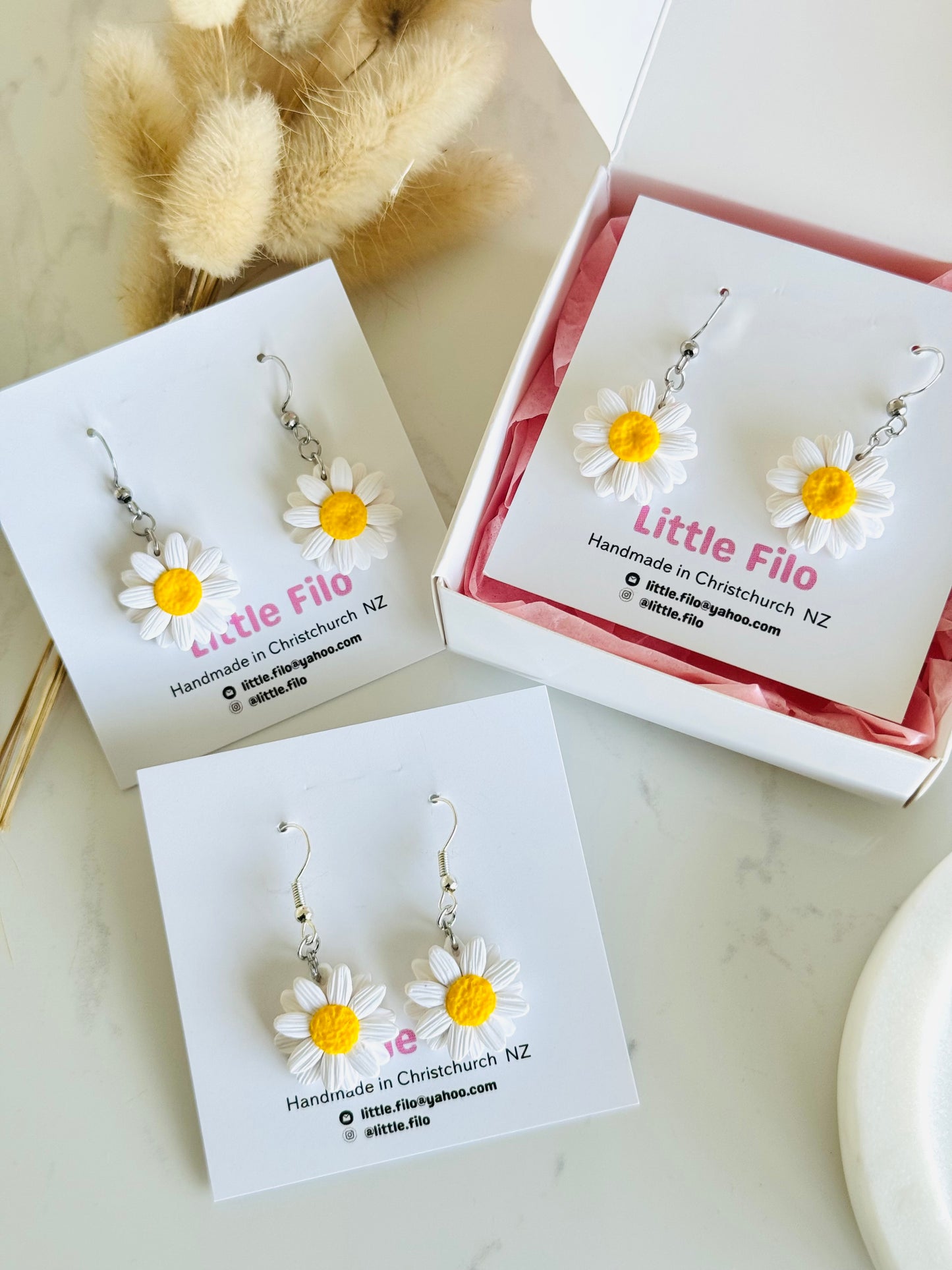 Handmade polymer clay daisy earrings, cute floral jewelry NZ