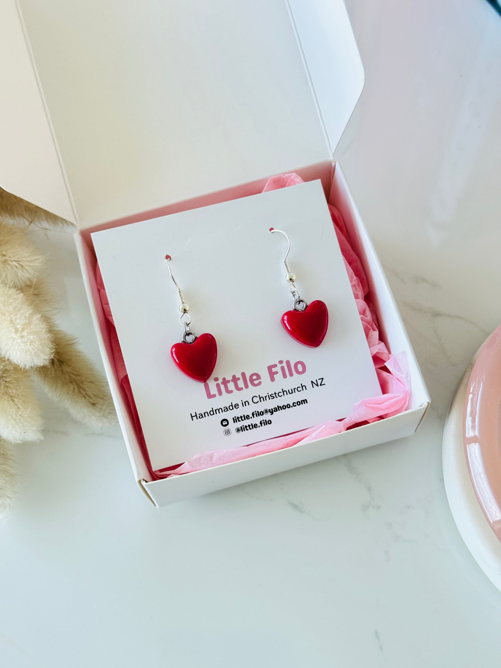 Handmade polymer clay heart earrings, cute love jewelry NZ