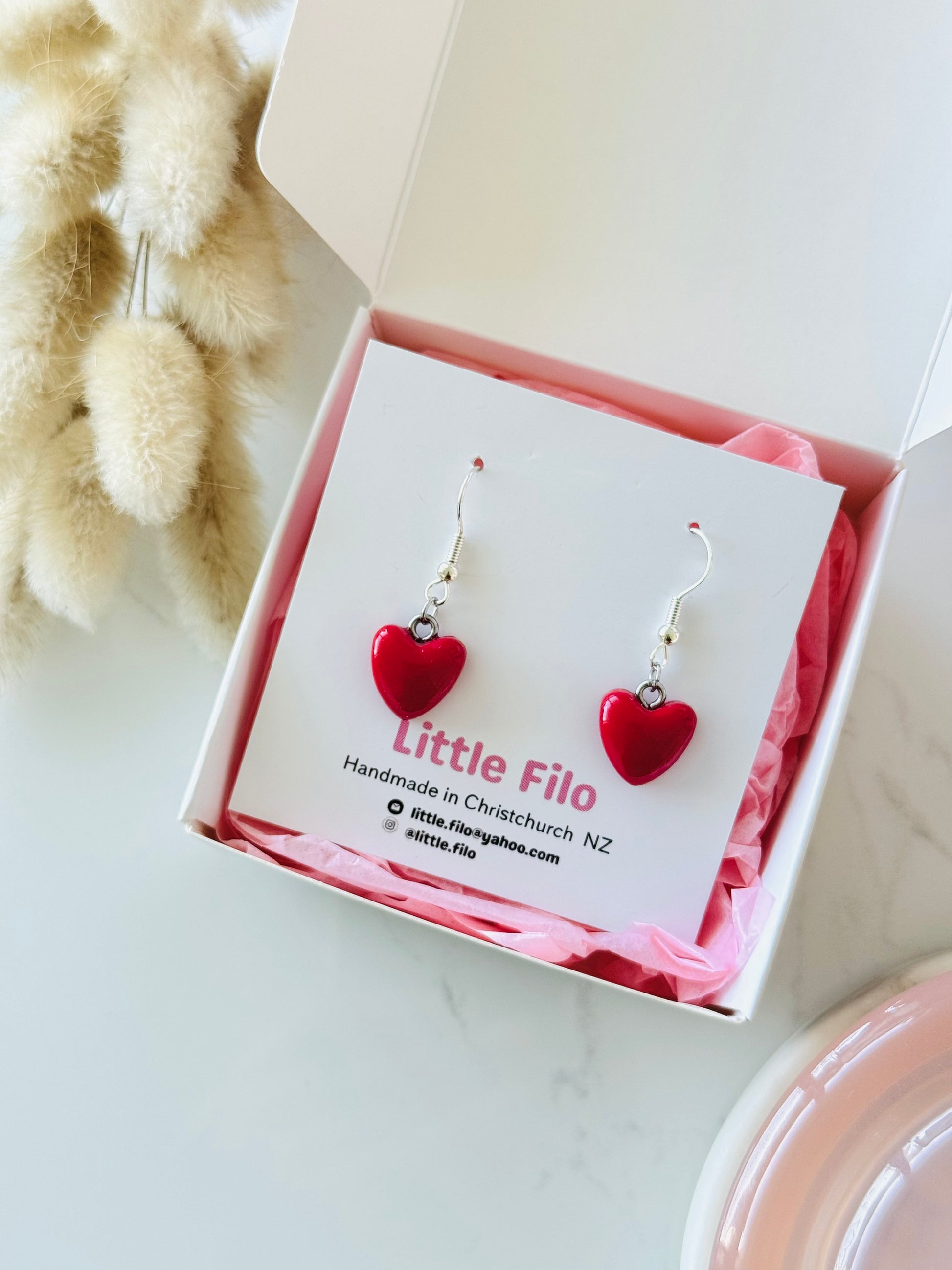 Handmade polymer clay heart earrings, cute love jewelry NZ