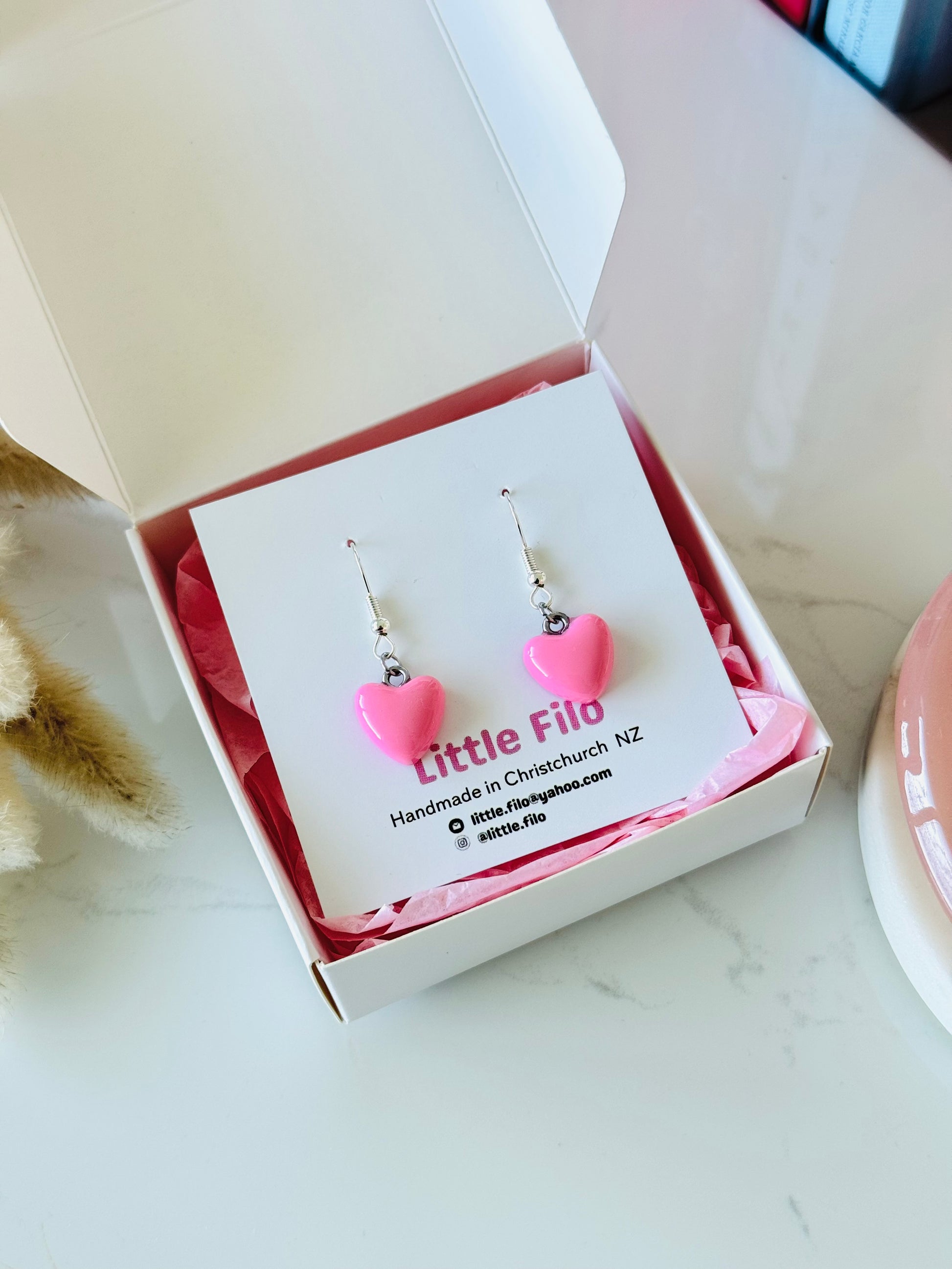 Handmade polymer clay heart earrings, cute love jewelry NZ