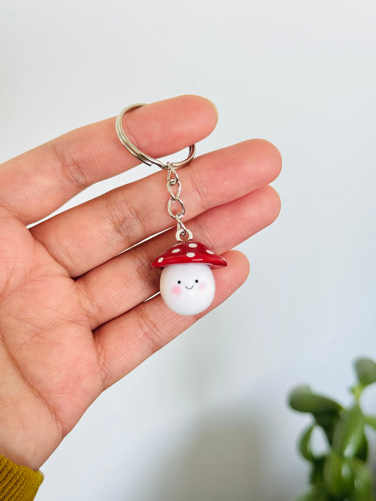 Handmade polymer clay mushroom keyring NZ