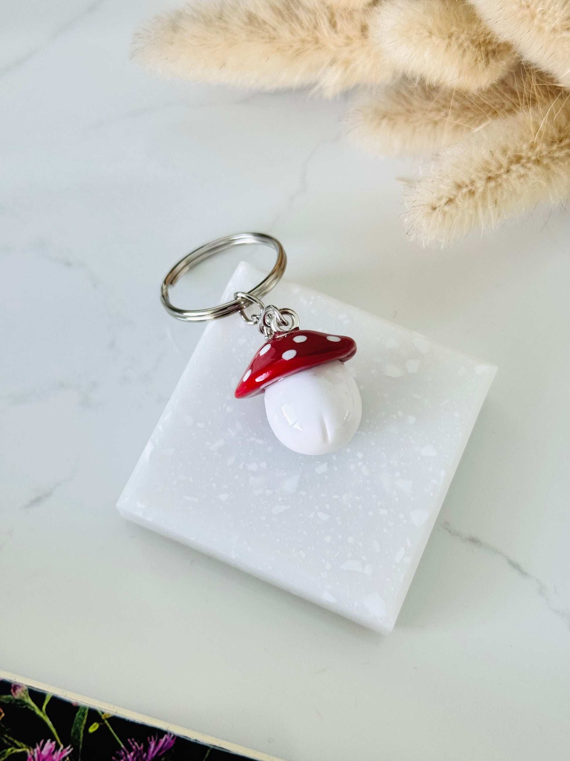 Handmade polymer clay mushroom keyring NZ