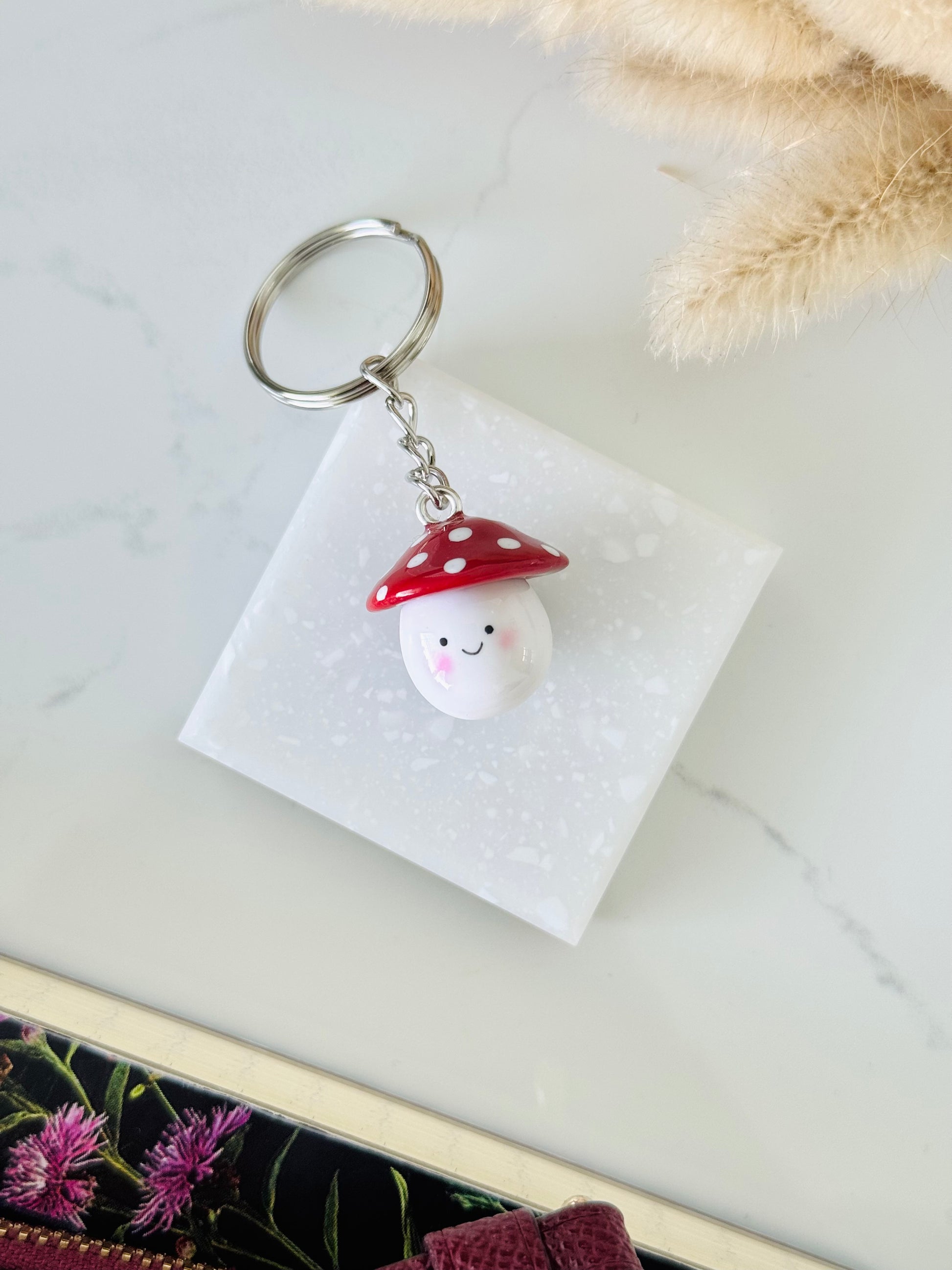 Handmade polymer clay mushroom keyring NZ