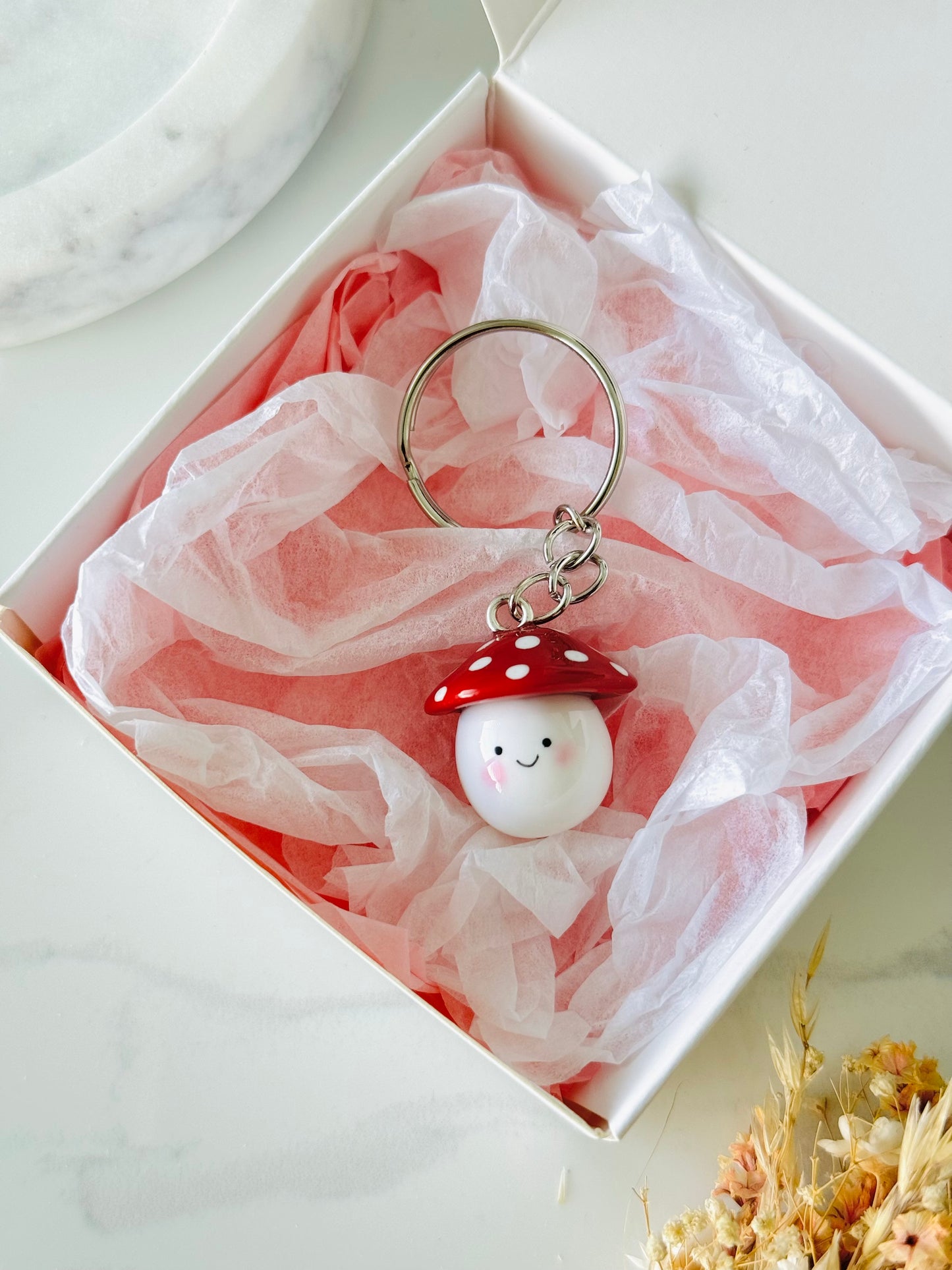 Handmade polymer clay mushroom keyring NZ