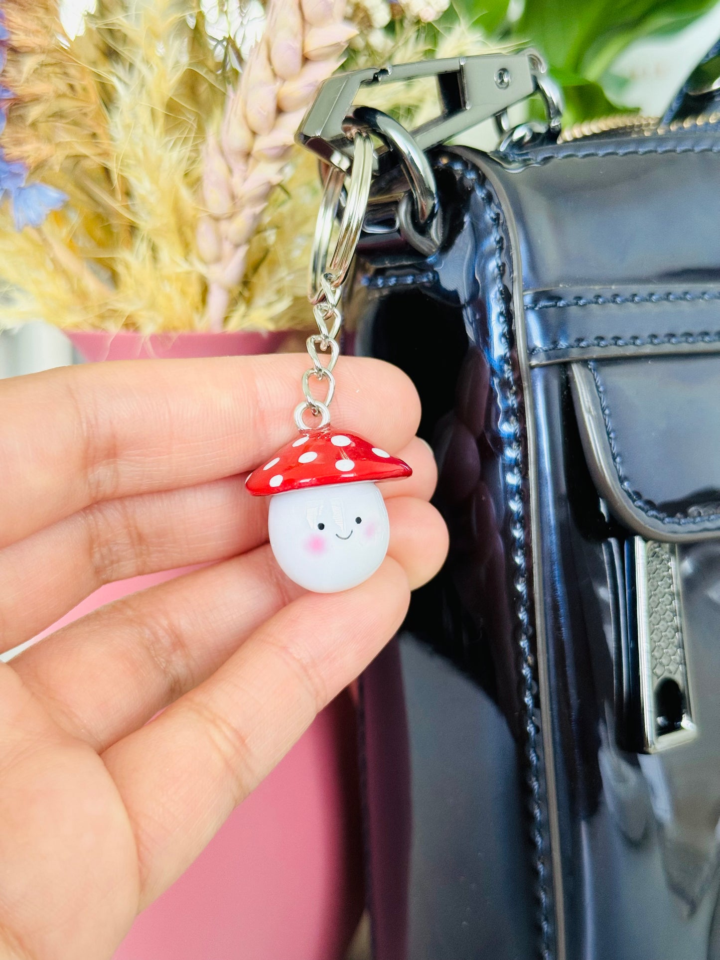 Handmade polymer clay mushroom keyring NZ