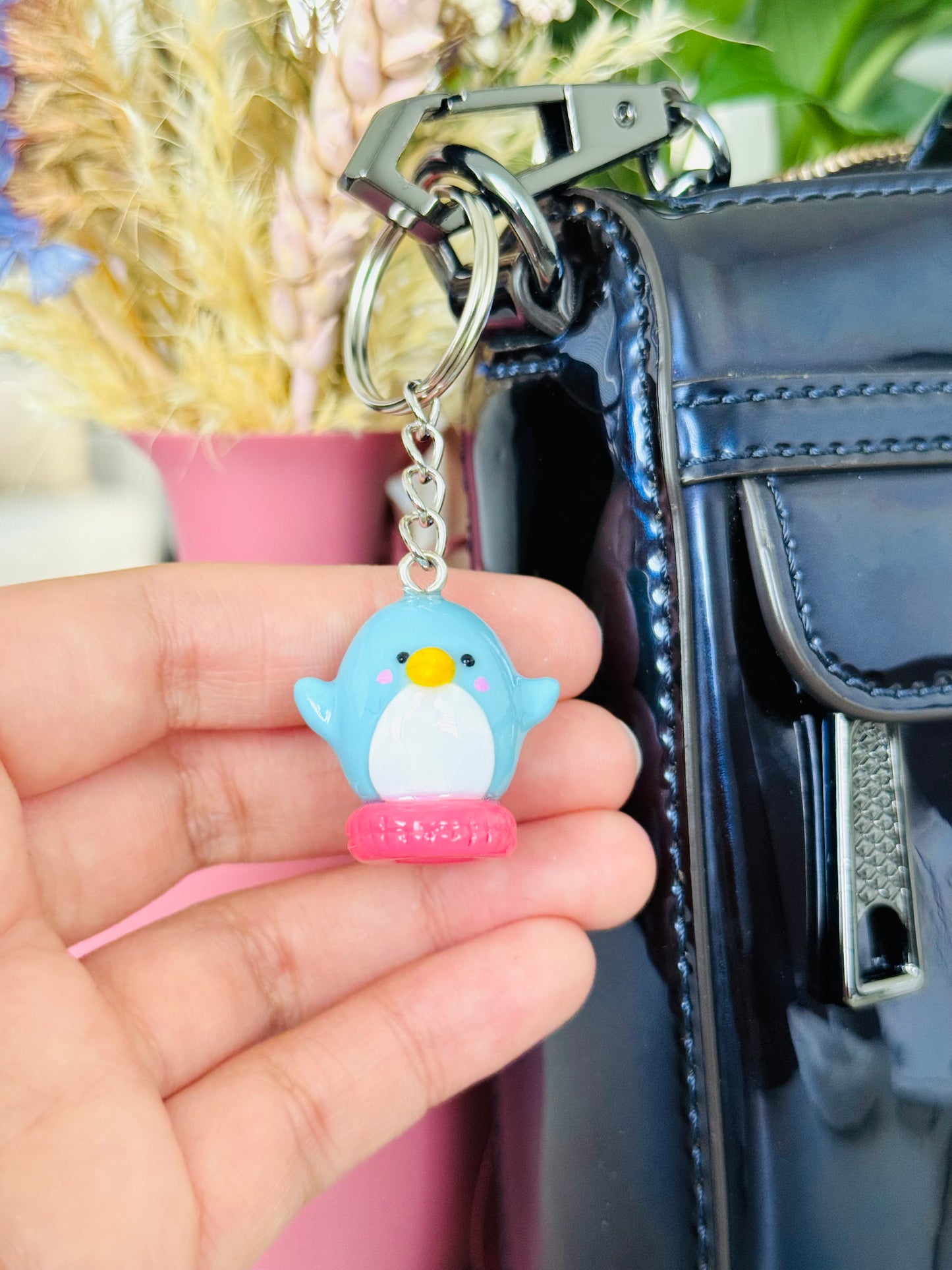 Handmade polymer clay penguin keyring NZ