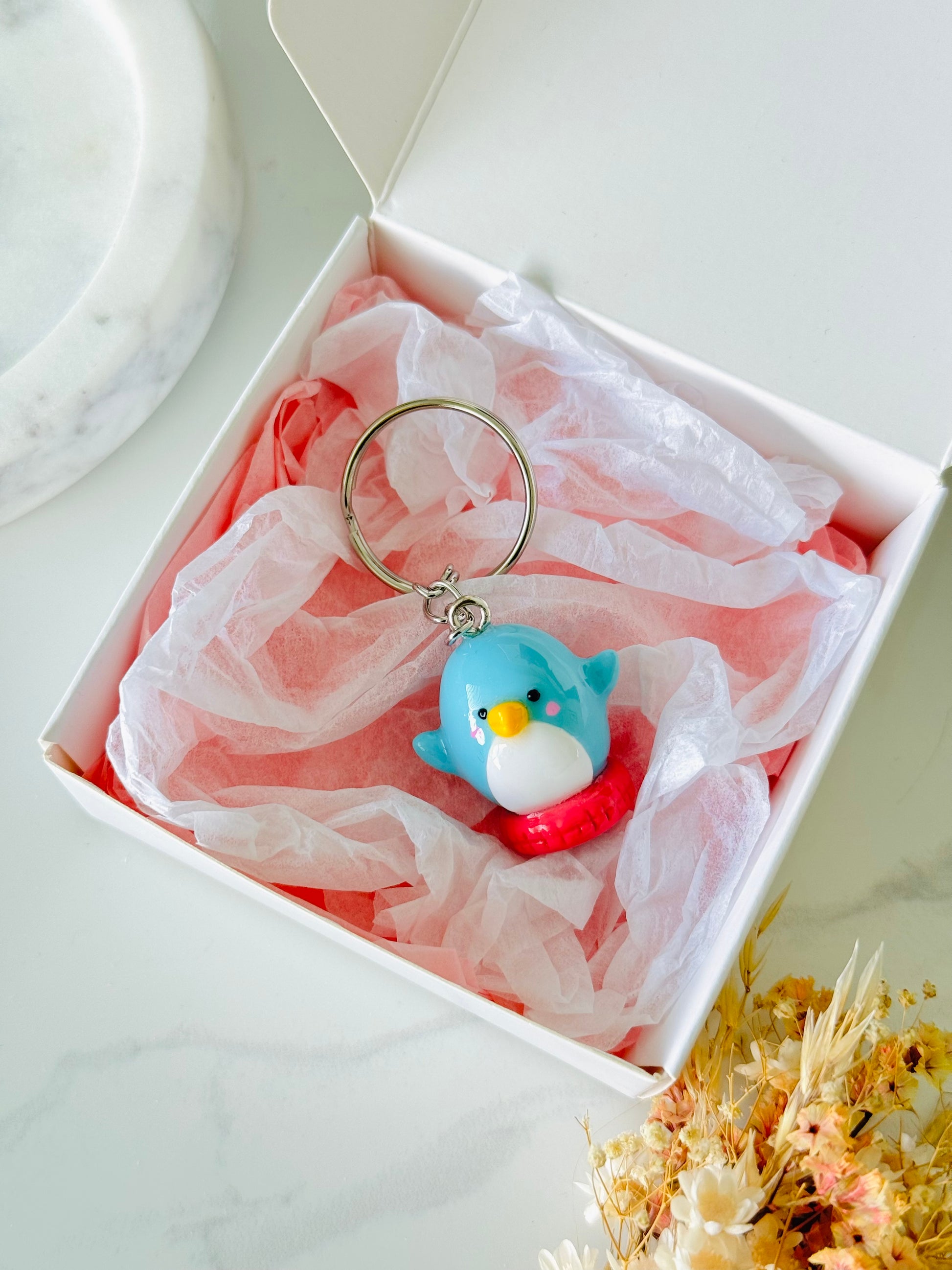 Handmade polymer clay penguin keyring NZ