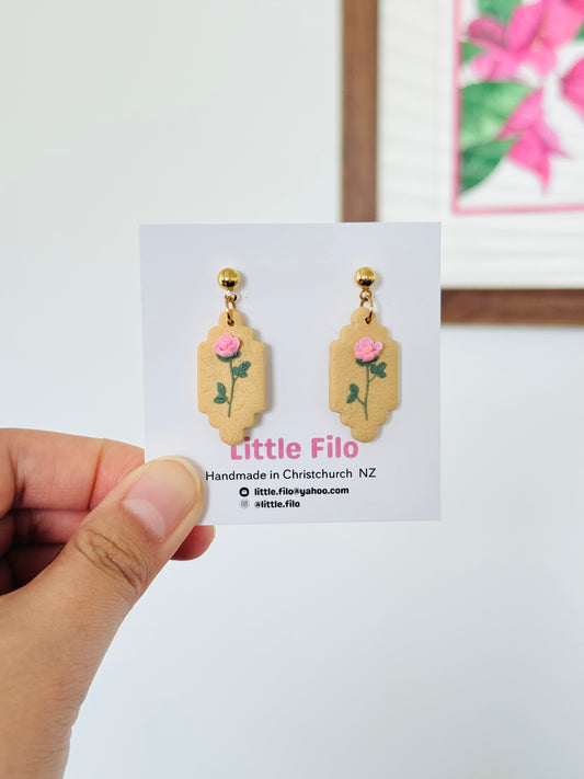 Handmade polymer clay rose earrings, cute floral jewelry NZ