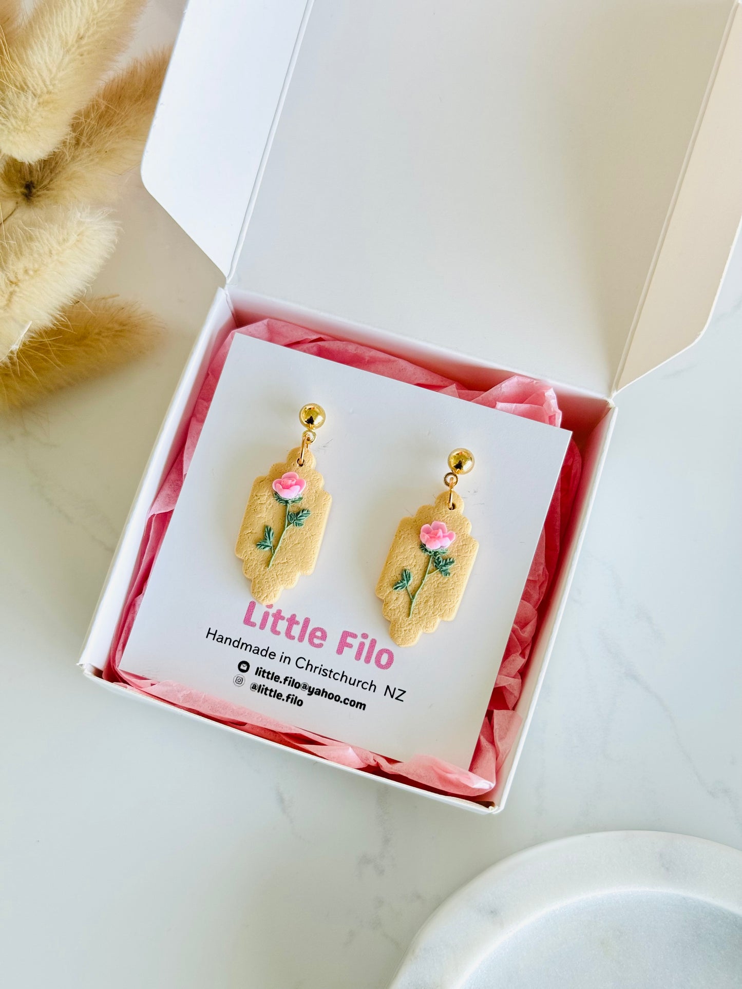 Handmade polymer clay rose earrings, cute floral jewelry NZ