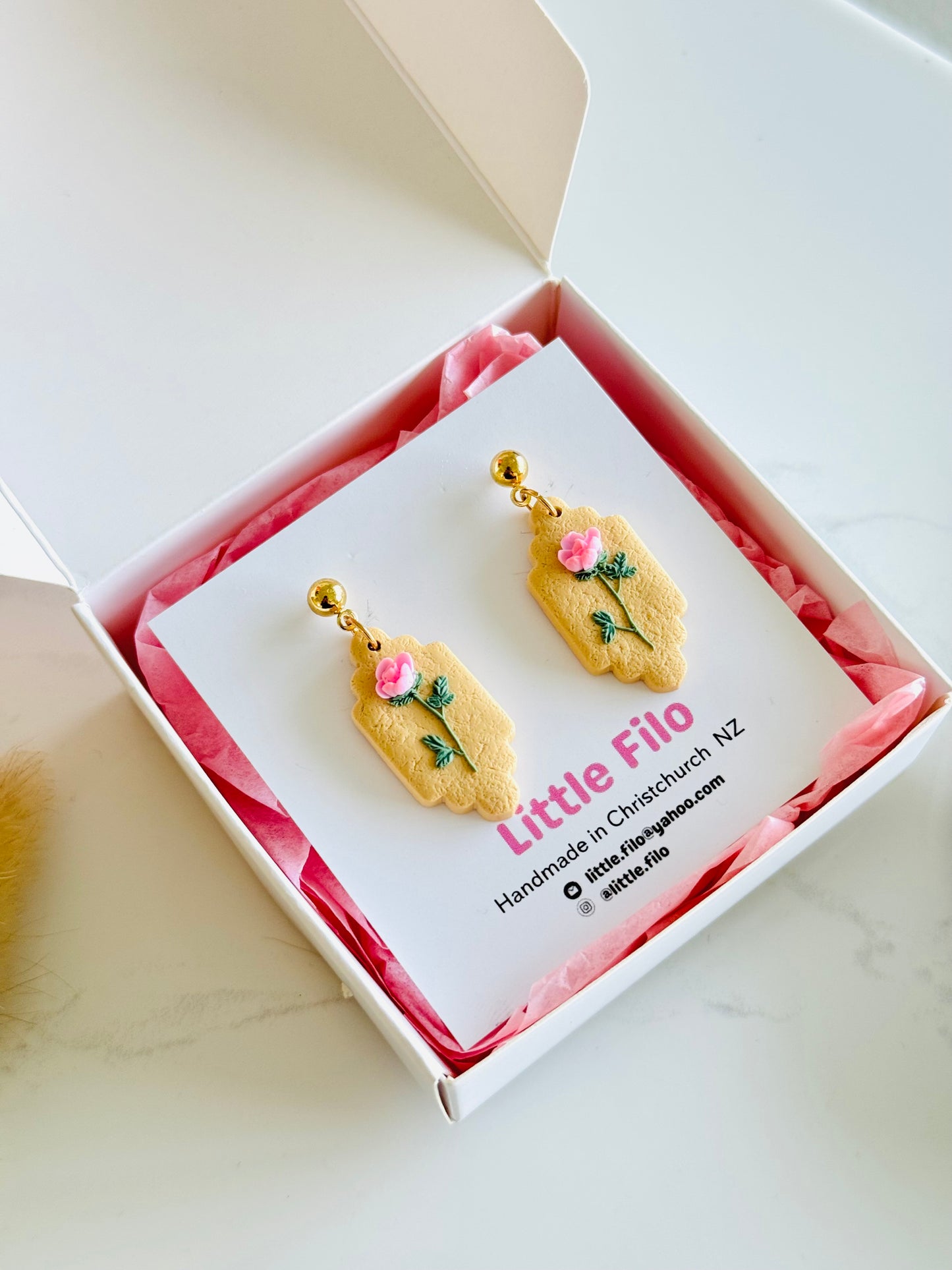 Handmade polymer clay rose earrings, cute floral jewelry NZ