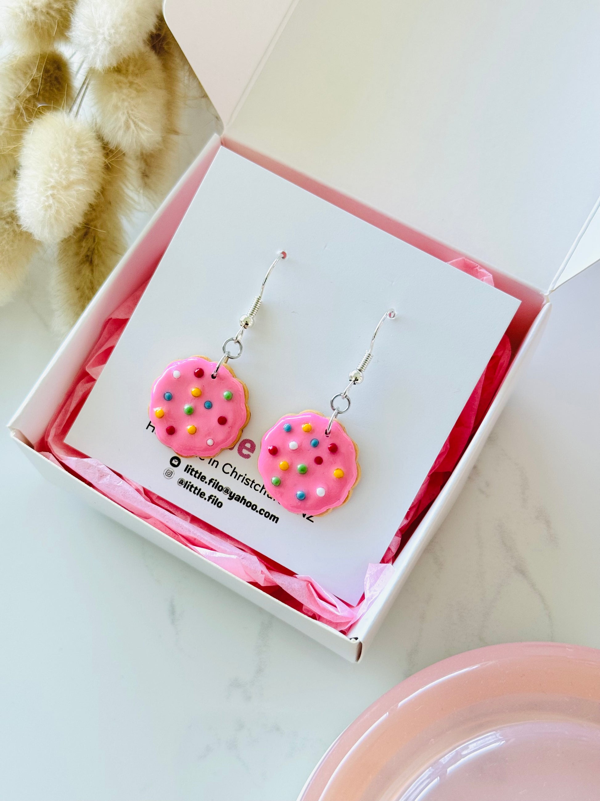 Handmade polymer clay hundreds and thousands biscuit earrings NZ