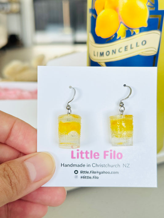 Handmade polymer clay and resin limoncello glass and lemon earrings NZ