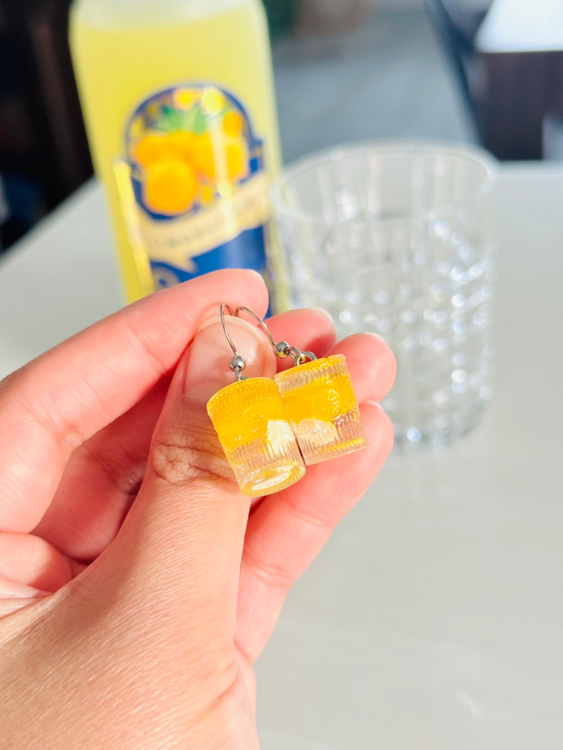 Handmade polymer clay and resin limoncello glass and lemon earrings NZ