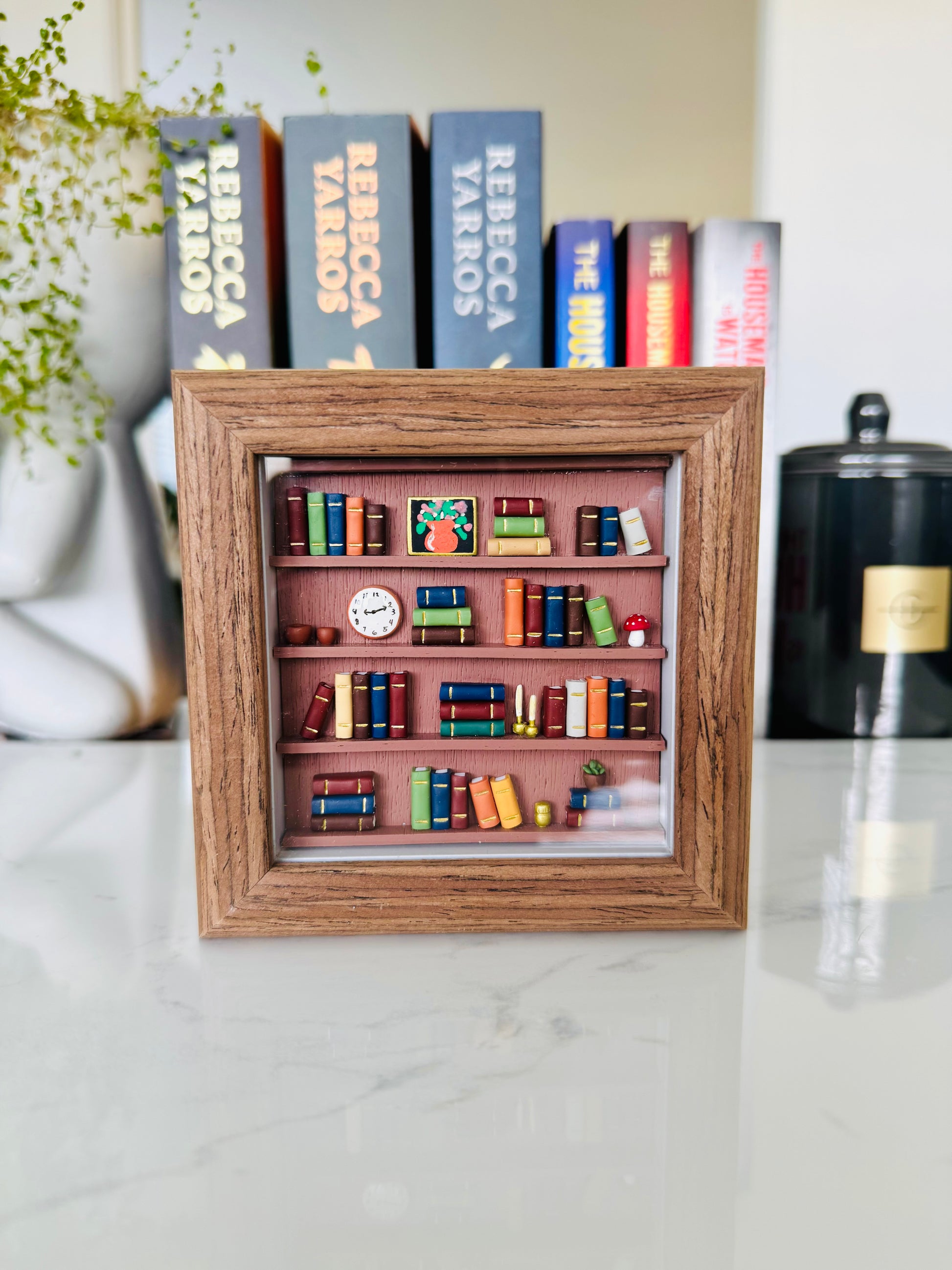 Handmade miniature books polymer clay art framed for wall or desk decor NZ