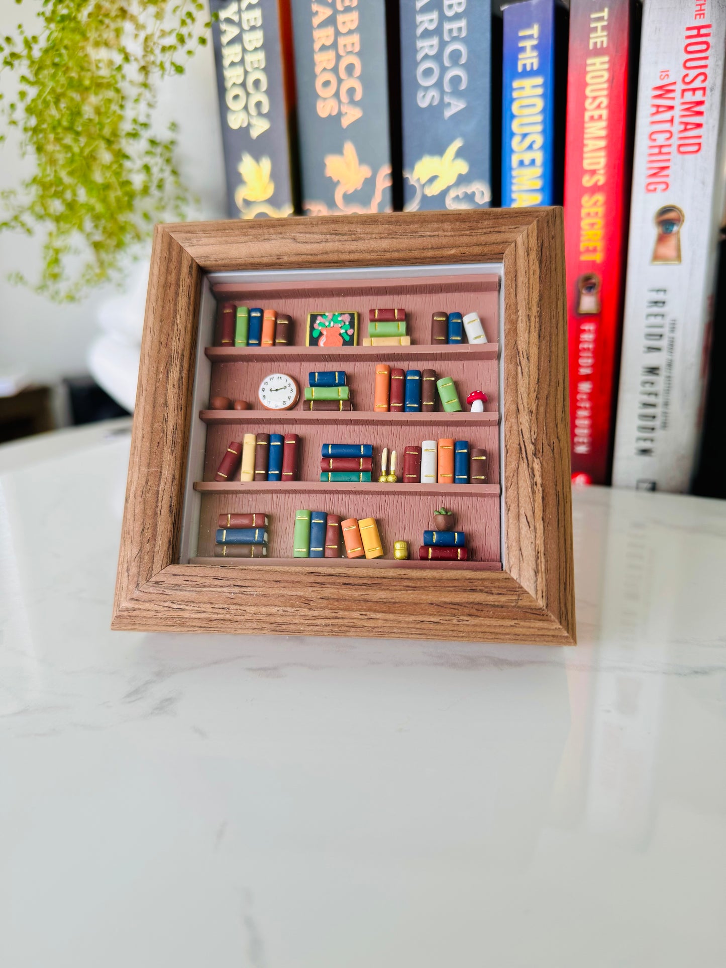 Handmade miniature books polymer clay art framed for wall or desk decor NZ