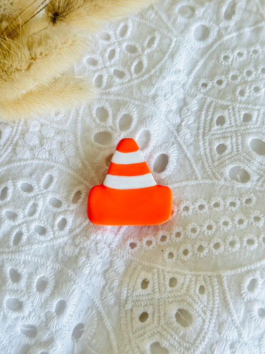 Handmade New Zealand polymer clay road cone brooch pin for jackets, bags, and accessories