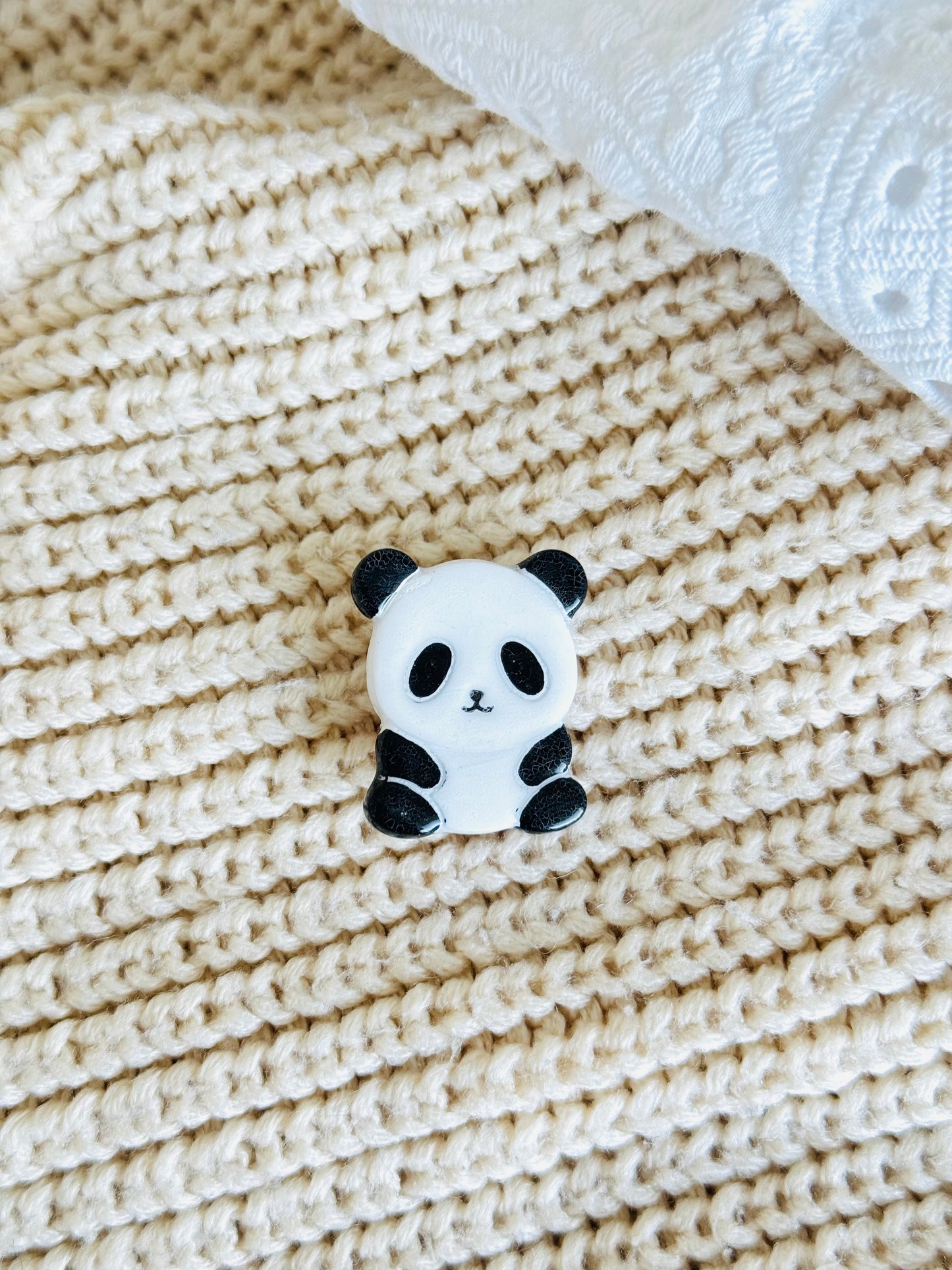 Handmade polymer clay panda brooch pin for jackets, bags, and accessories