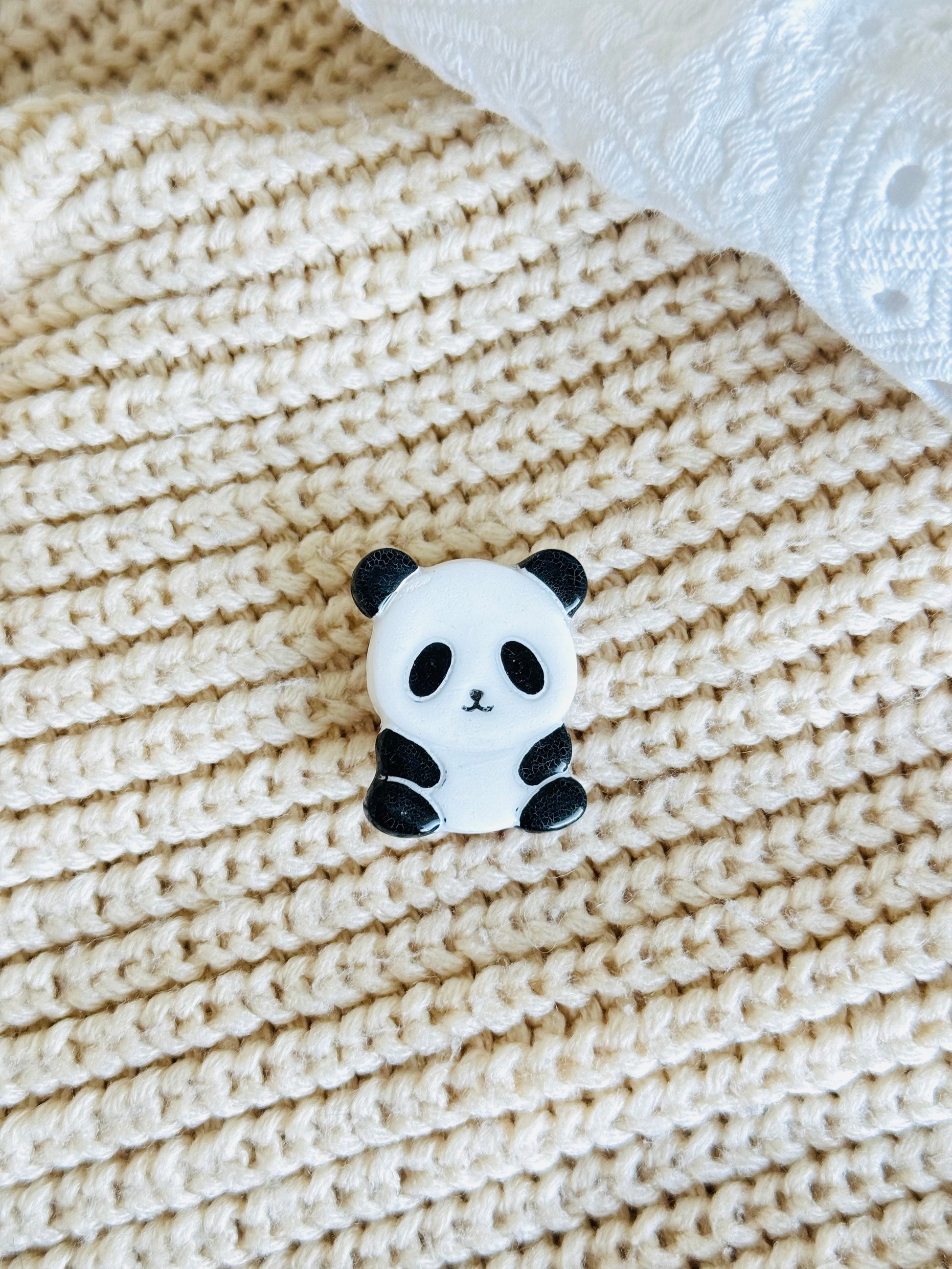 Handmade polymer clay panda brooch pin for jackets, bags, and accessories