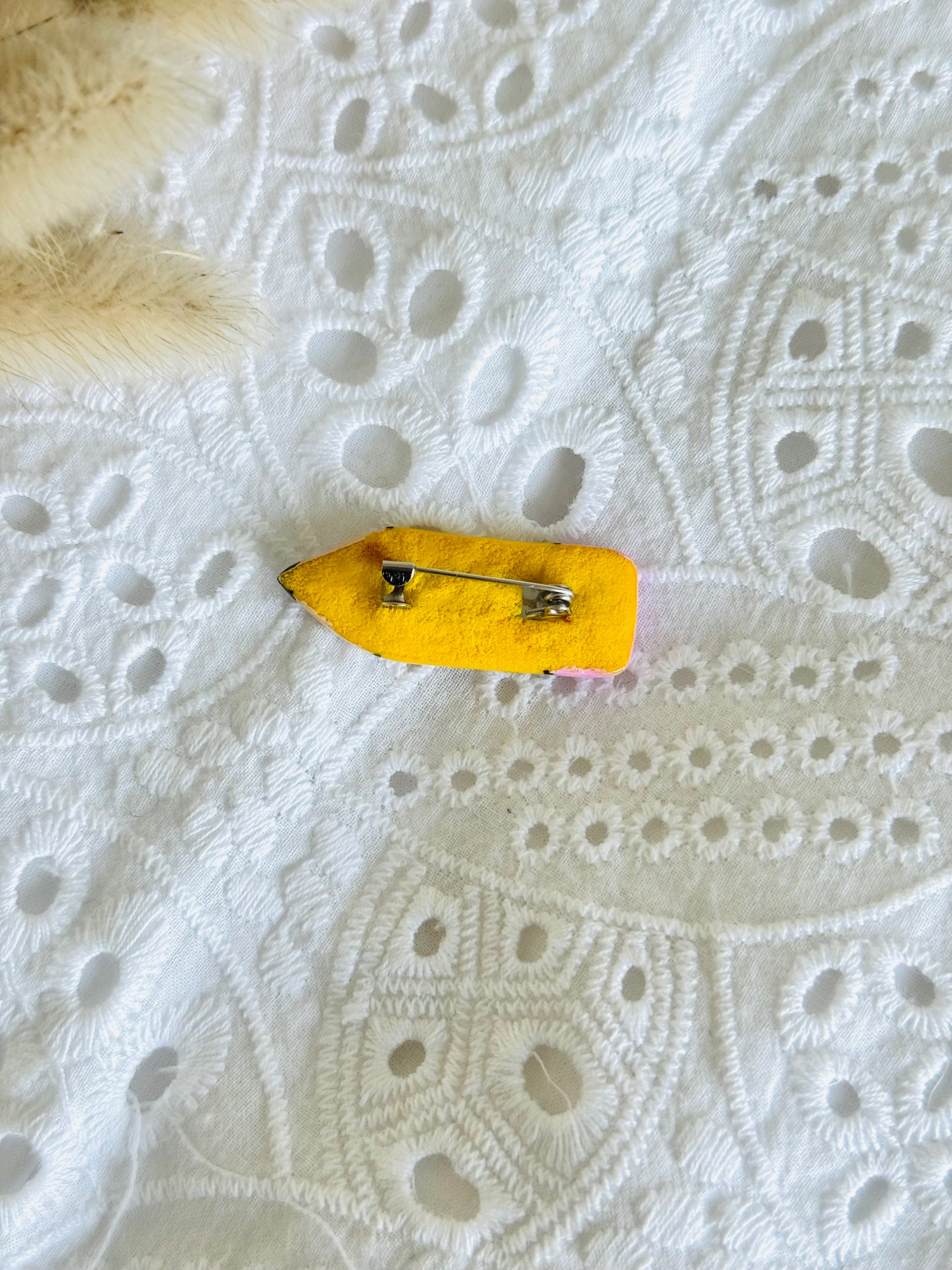 Handmade polymer clay pencil brooch, quirky stationery pin gift for teachers and students