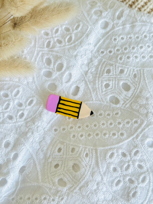 Handmade polymer clay pencil brooch, quirky stationery pin gift for teachers and students
